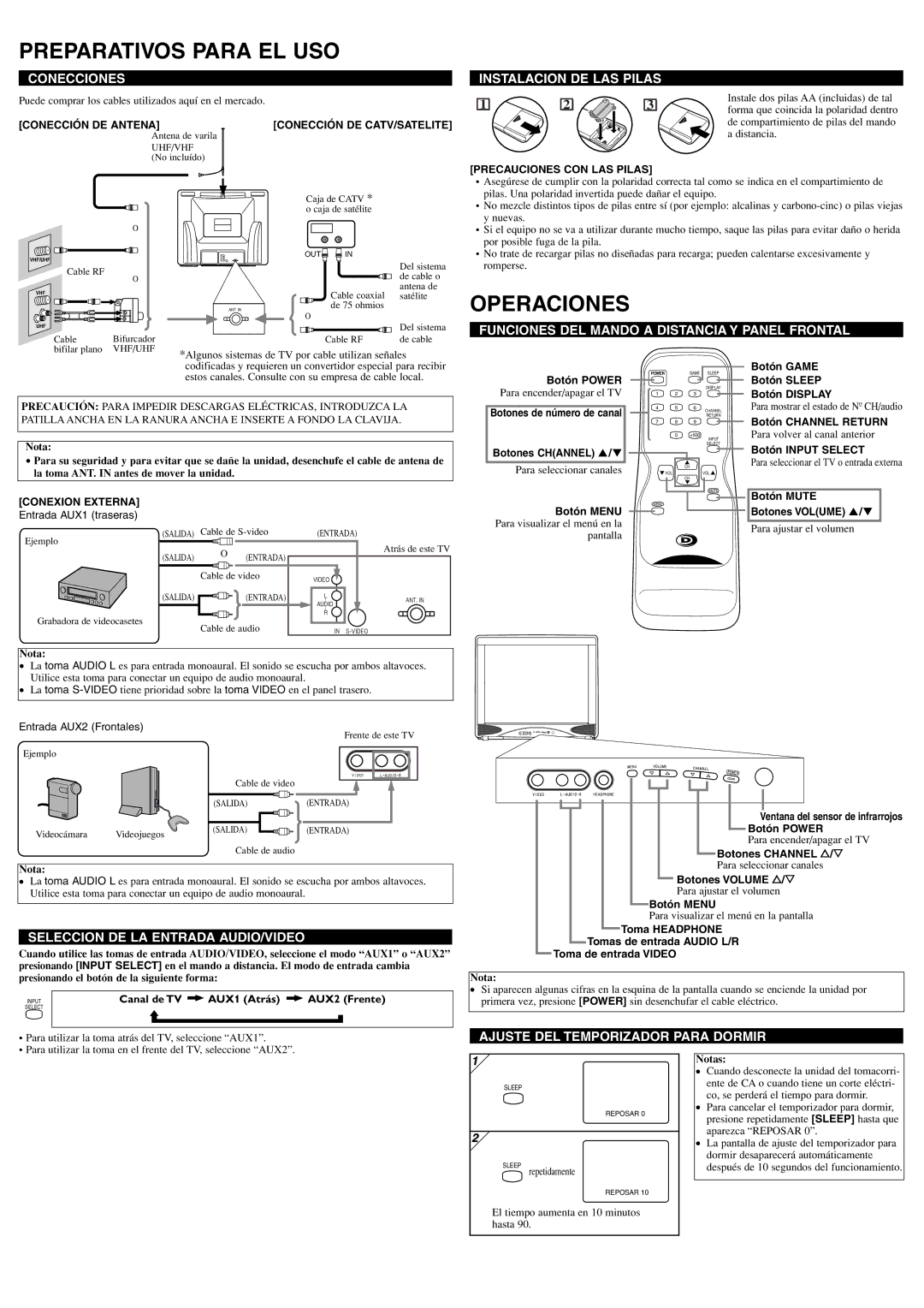 FUNAI DWT2704A owner manual Preparativos Para EL USO, Operaciones 