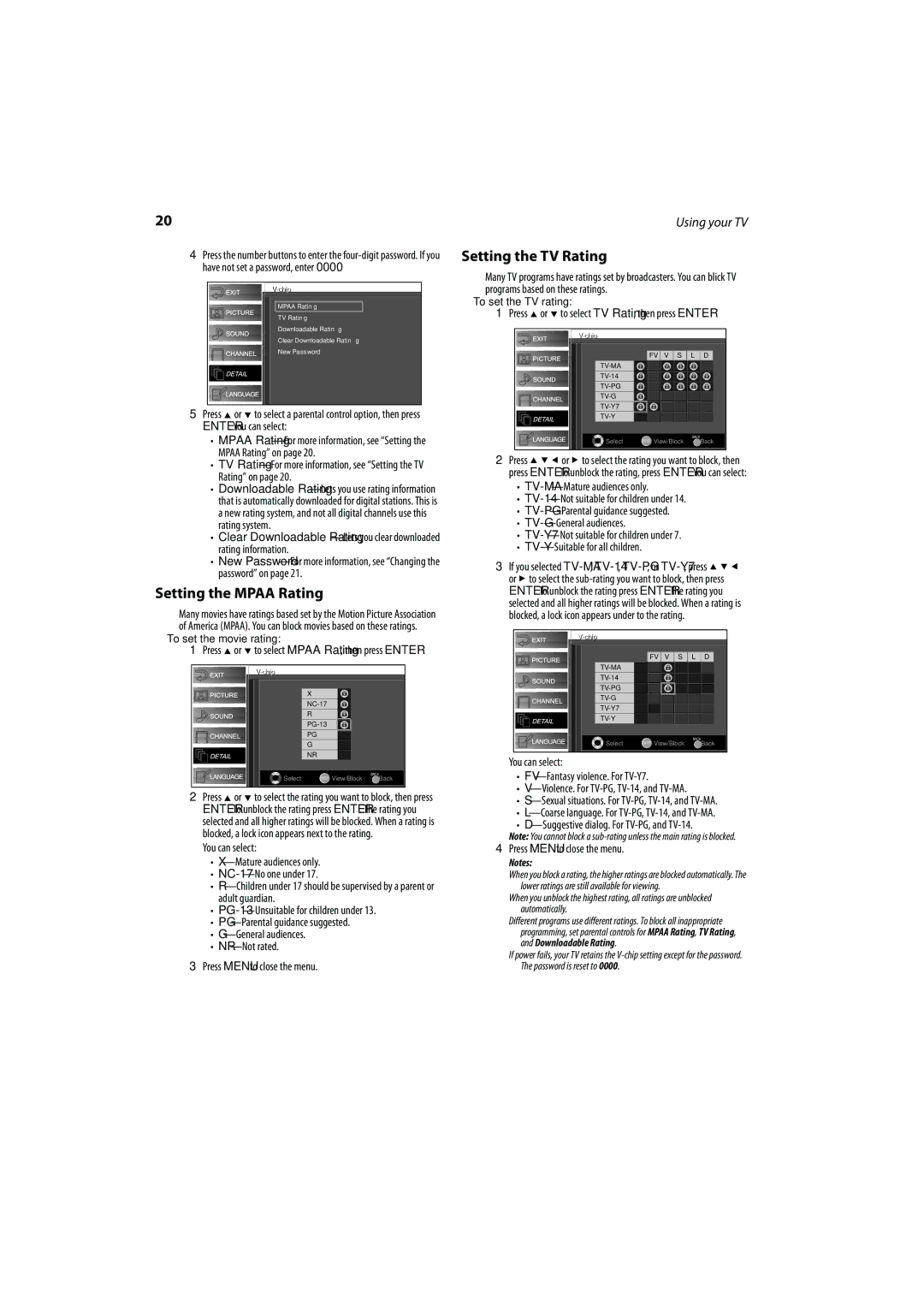 FUNAI DX-LCD37-09 manual Setting the TV Rating, Setting the Mpaa Rating 