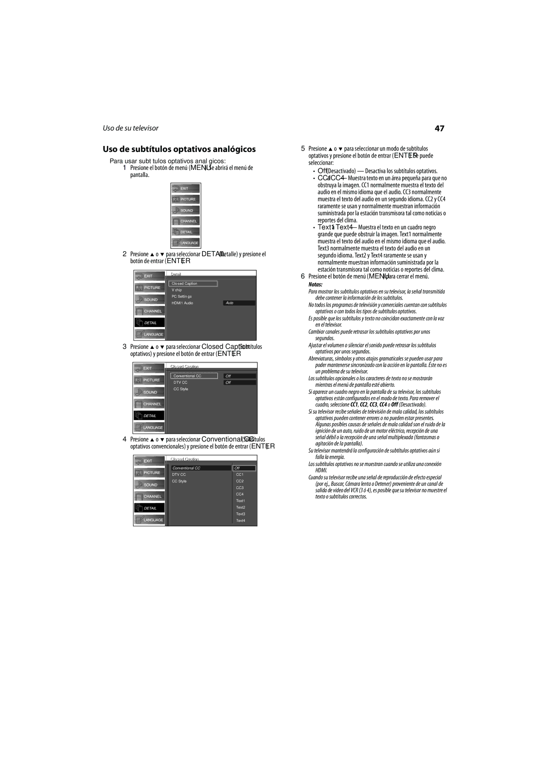 FUNAI DX-LCD37-09 manual Uso de subtítulos optativos analógicos, Seleccionar, Para usar subtítulos optativos analógicos 