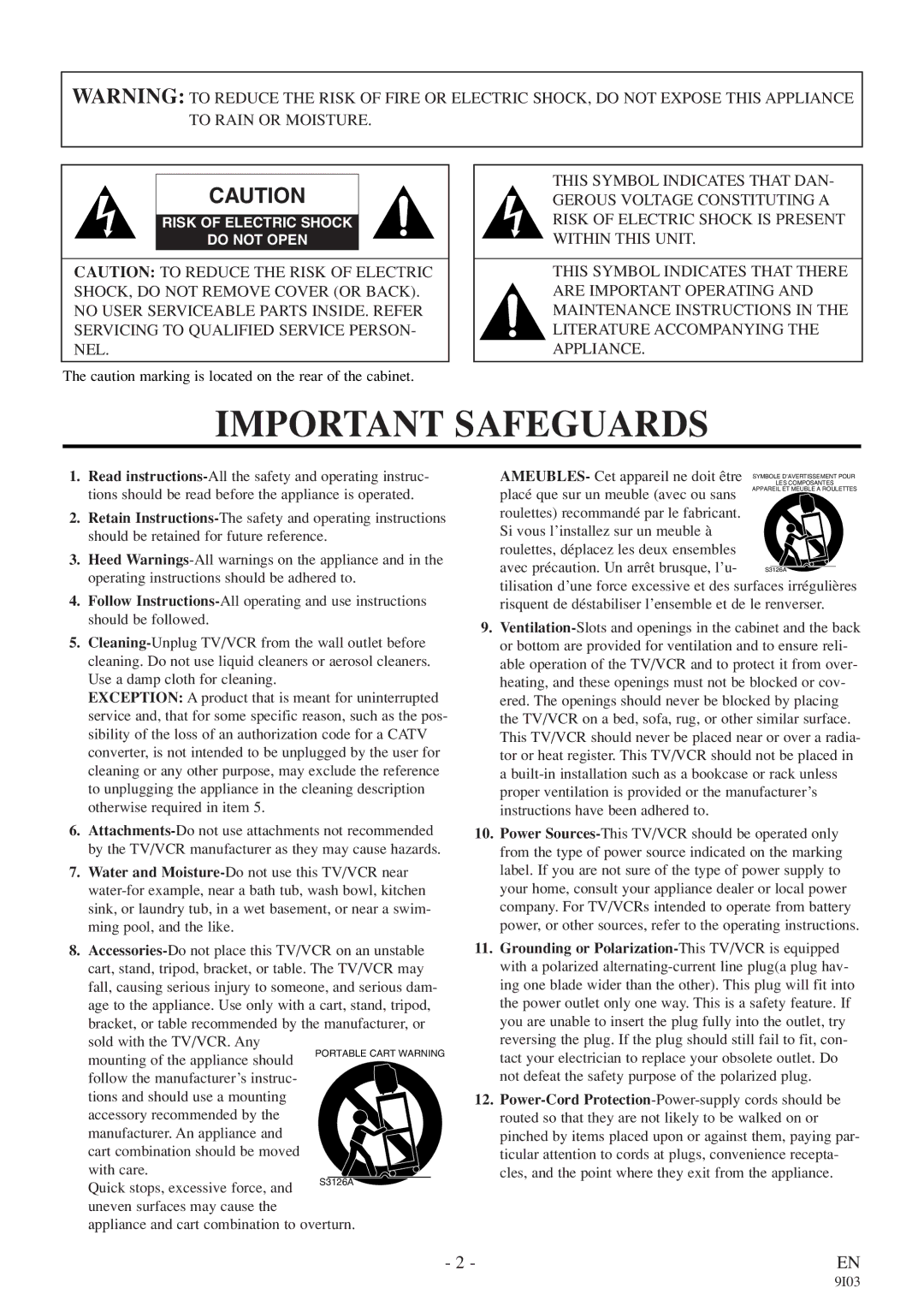 FUNAI EC313E owner manual Important Safeguards 