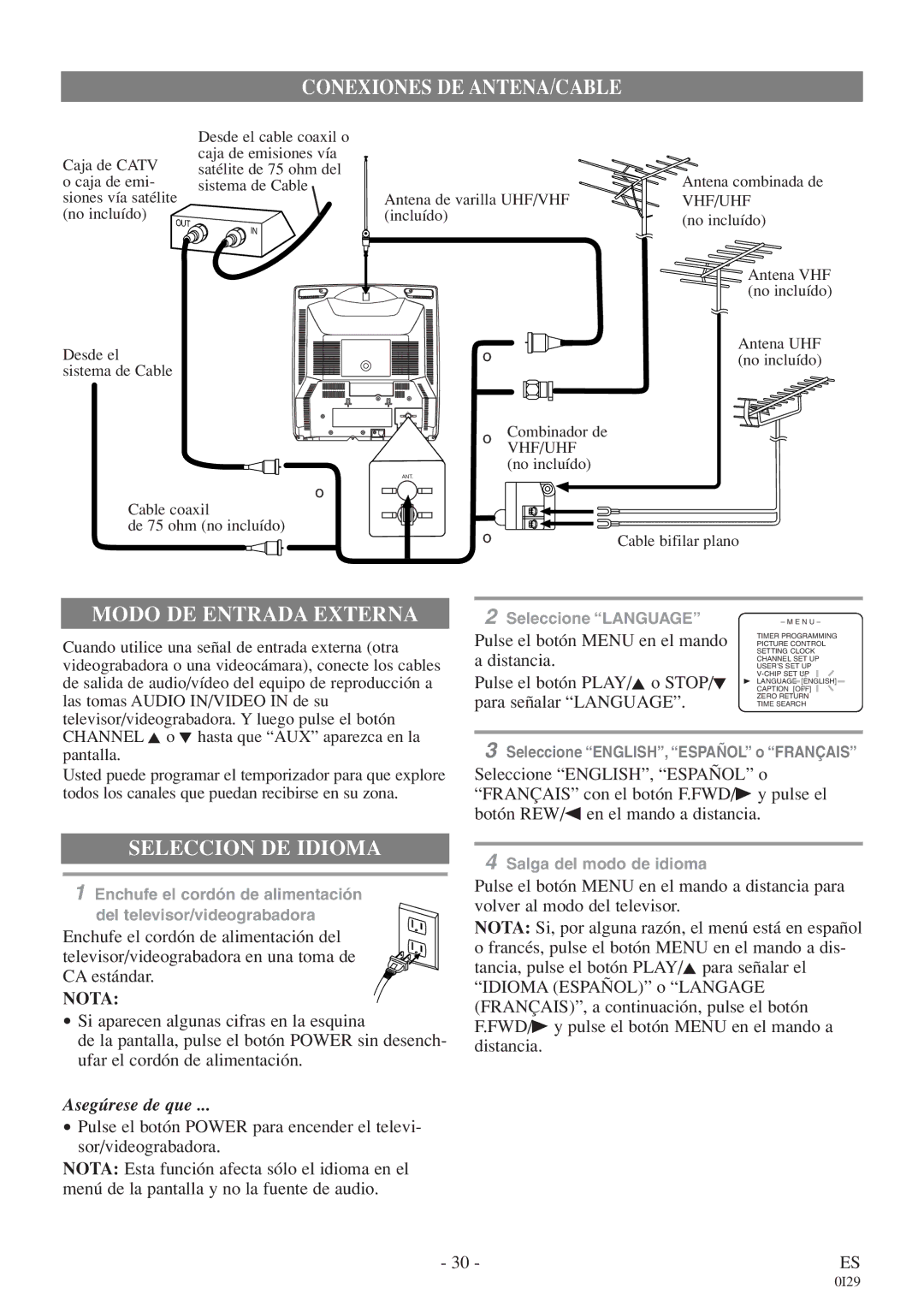 FUNAI EC313E owner manual Nota, Asegúrese de que 