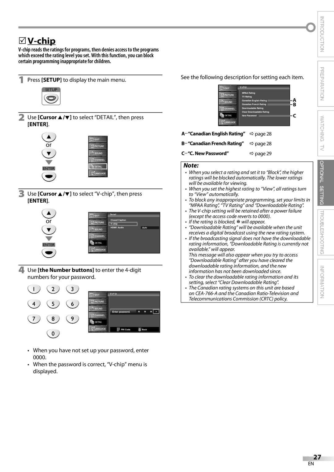 FUNAI ELC320EM9 owner manual Chipip Enter password, Chip ip 