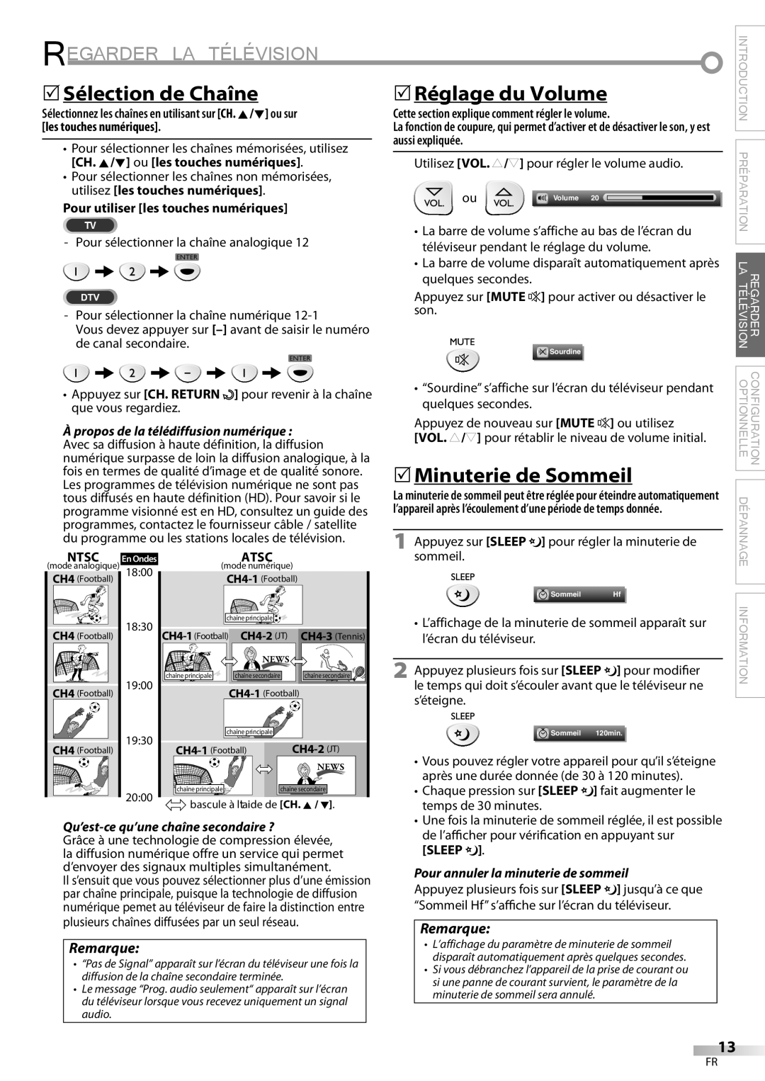 FUNAI ELC320EM9 5Sélection de Chaîne, 5Minuterie de Sommeil, Pour utiliser les touches numériques, Aussi expliquée 