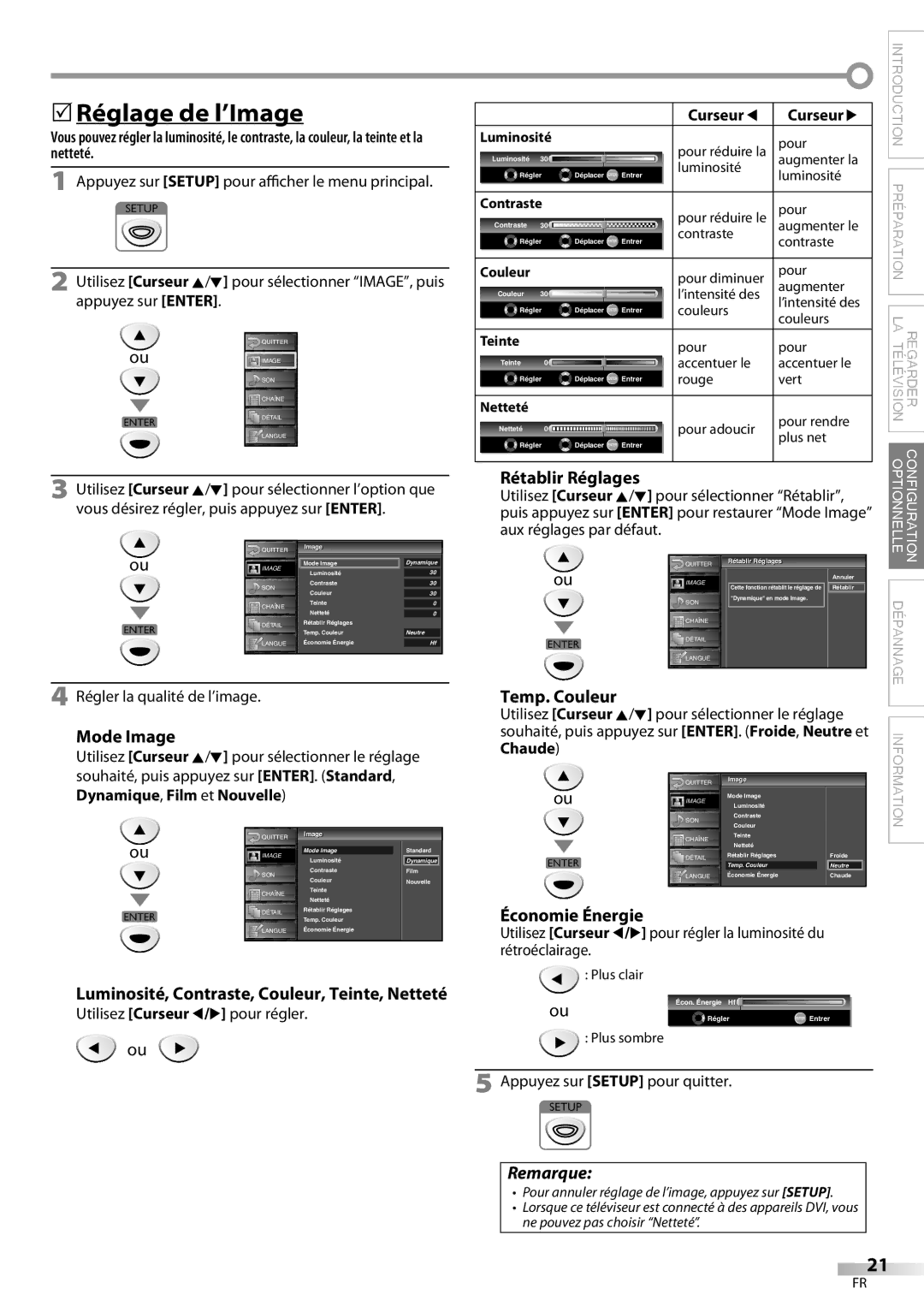 FUNAI ELC320EM9 owner manual 5Réglage de l’Image, Mode Image, Rétablir Réglages, Économie Énergie 