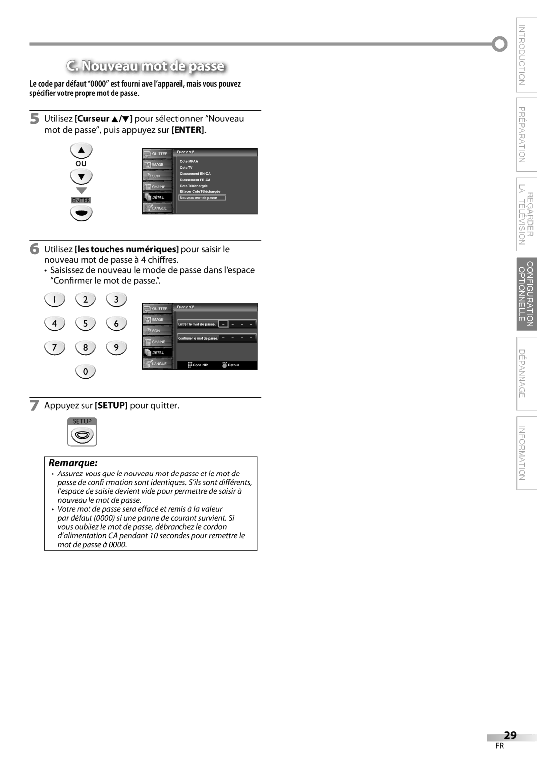 FUNAI ELC320EM9 owner manual Nouveau mot de passe 