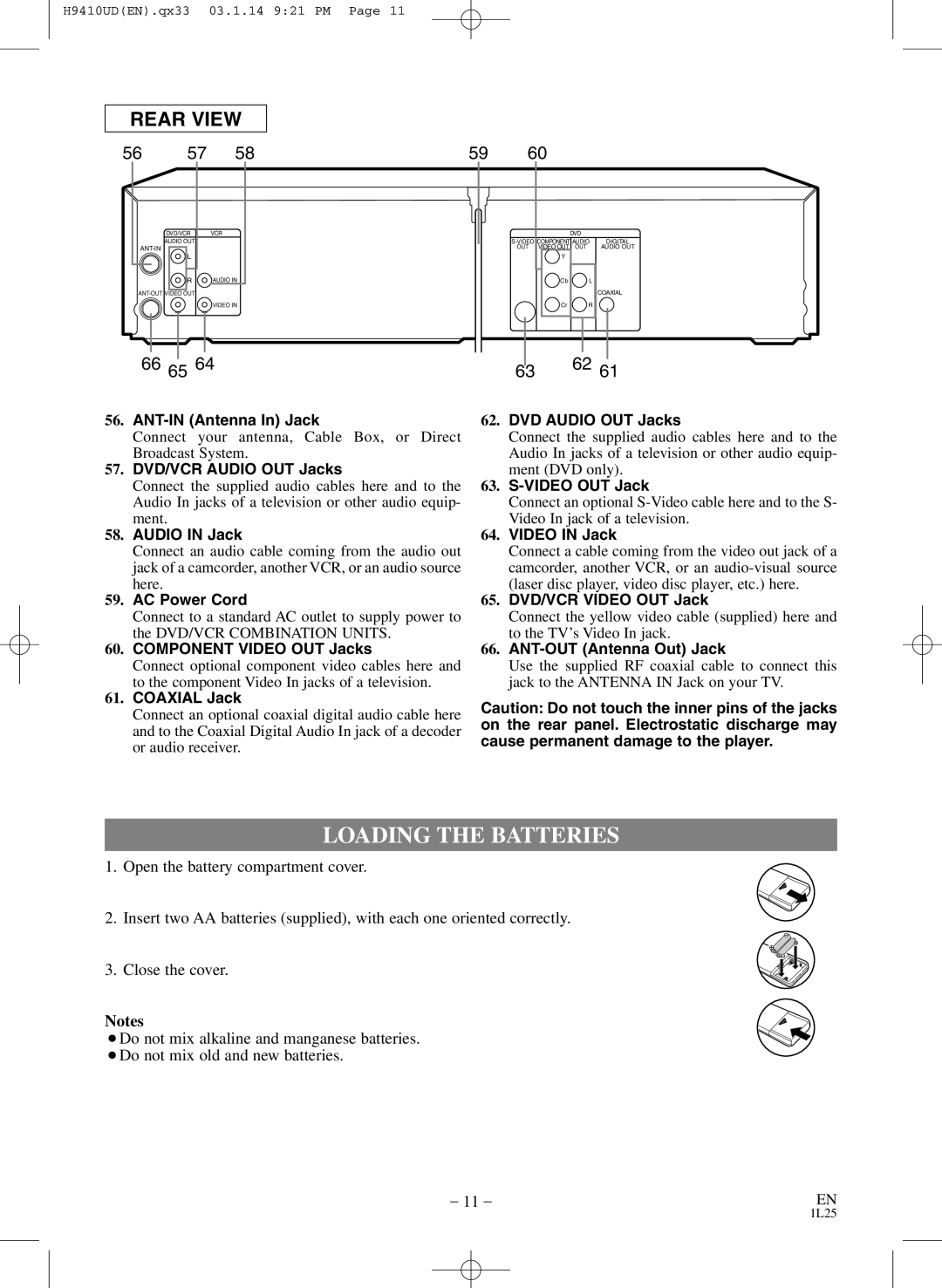 FUNAI EWD2203 owner manual Loading the Batteries, Connect your antenna, Cable Box, or Direct Broadcast System 