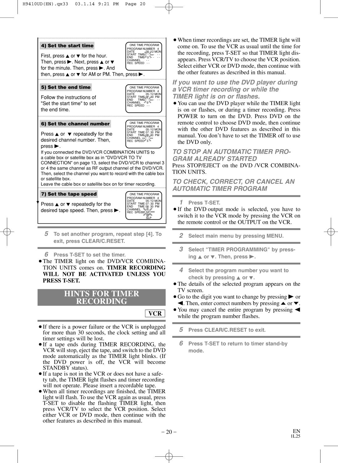 FUNAI EWD2203 owner manual Hints for Timer Recording, To Stop AN Automatic Timer PRO- Gram Already Started 