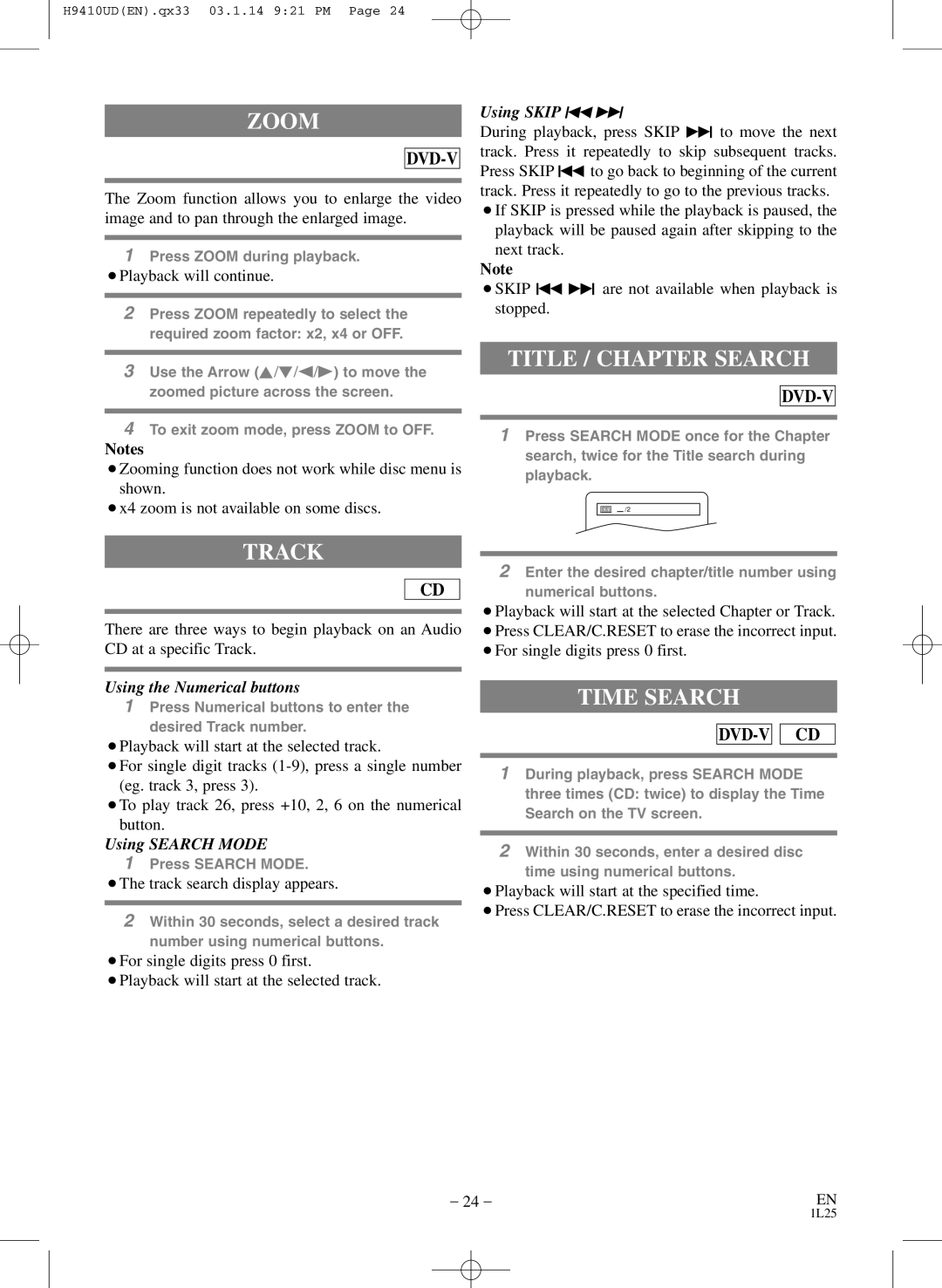 FUNAI EWD2203 owner manual Zoom, Title / Chapter Search, Track, Time Search 