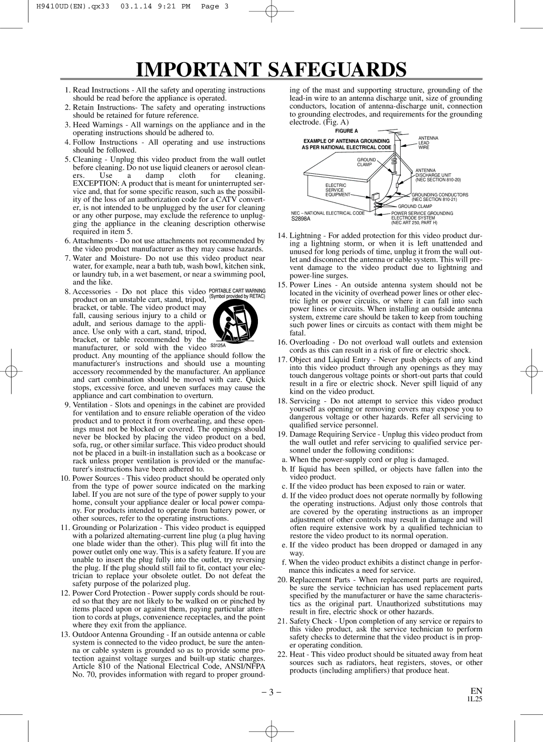 FUNAI EWD2203 owner manual Important Safeguards 