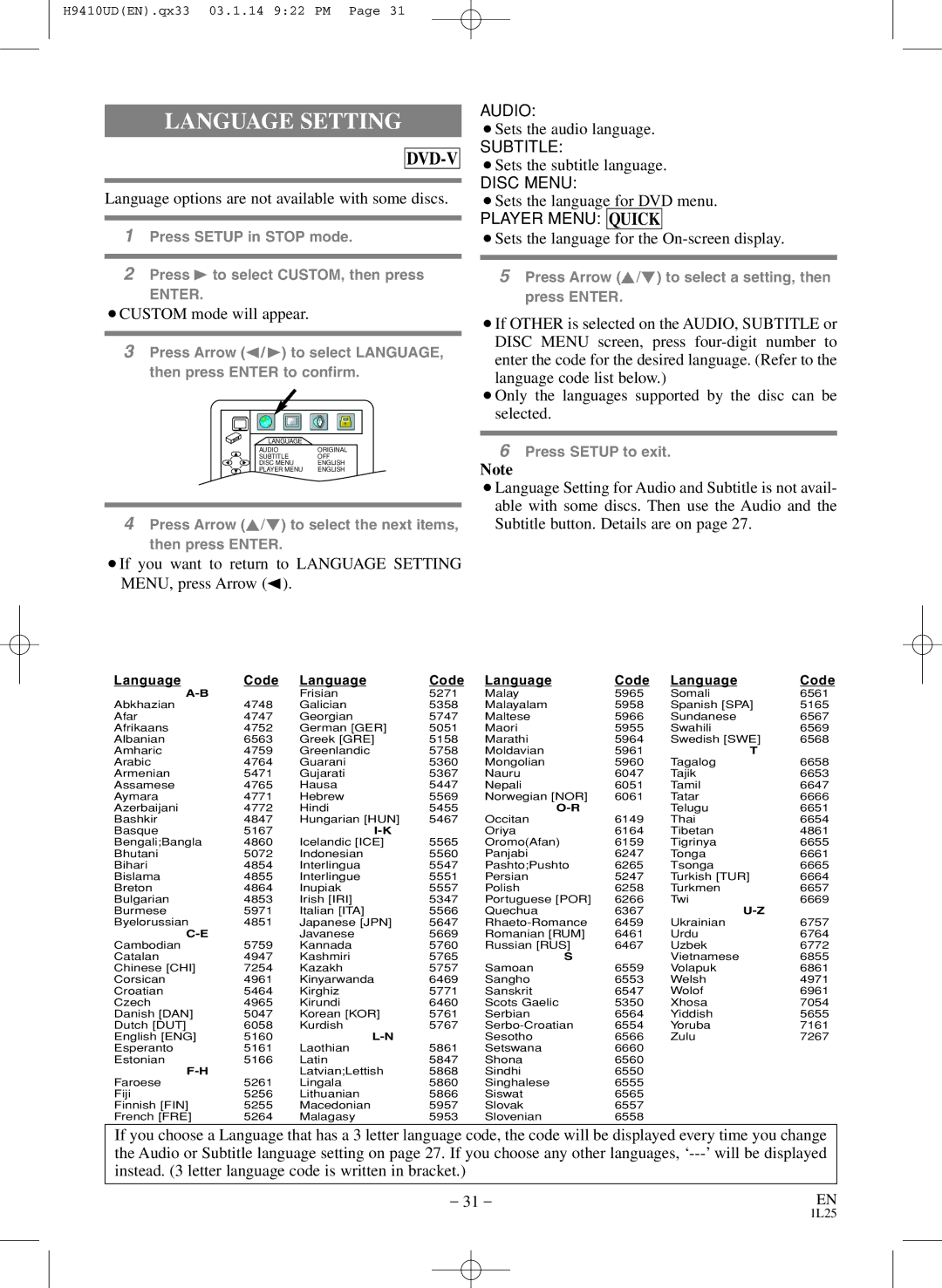 FUNAI EWD2203 owner manual Language Setting 