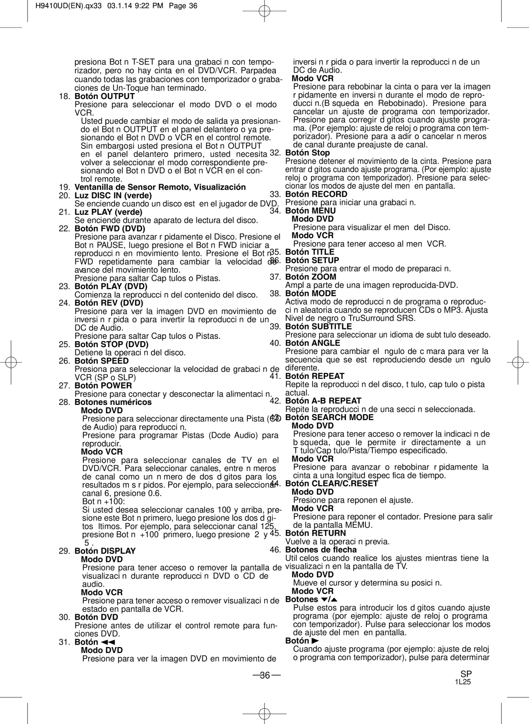 FUNAI EWD2203 owner manual Ventanilla de Sensor Remoto, Visualización Luz Disc in verde 