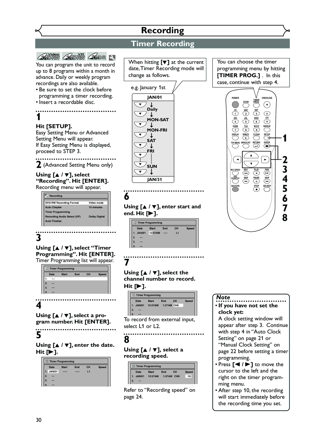 FUNAI EWR10D5 owner manual Timer Recording 