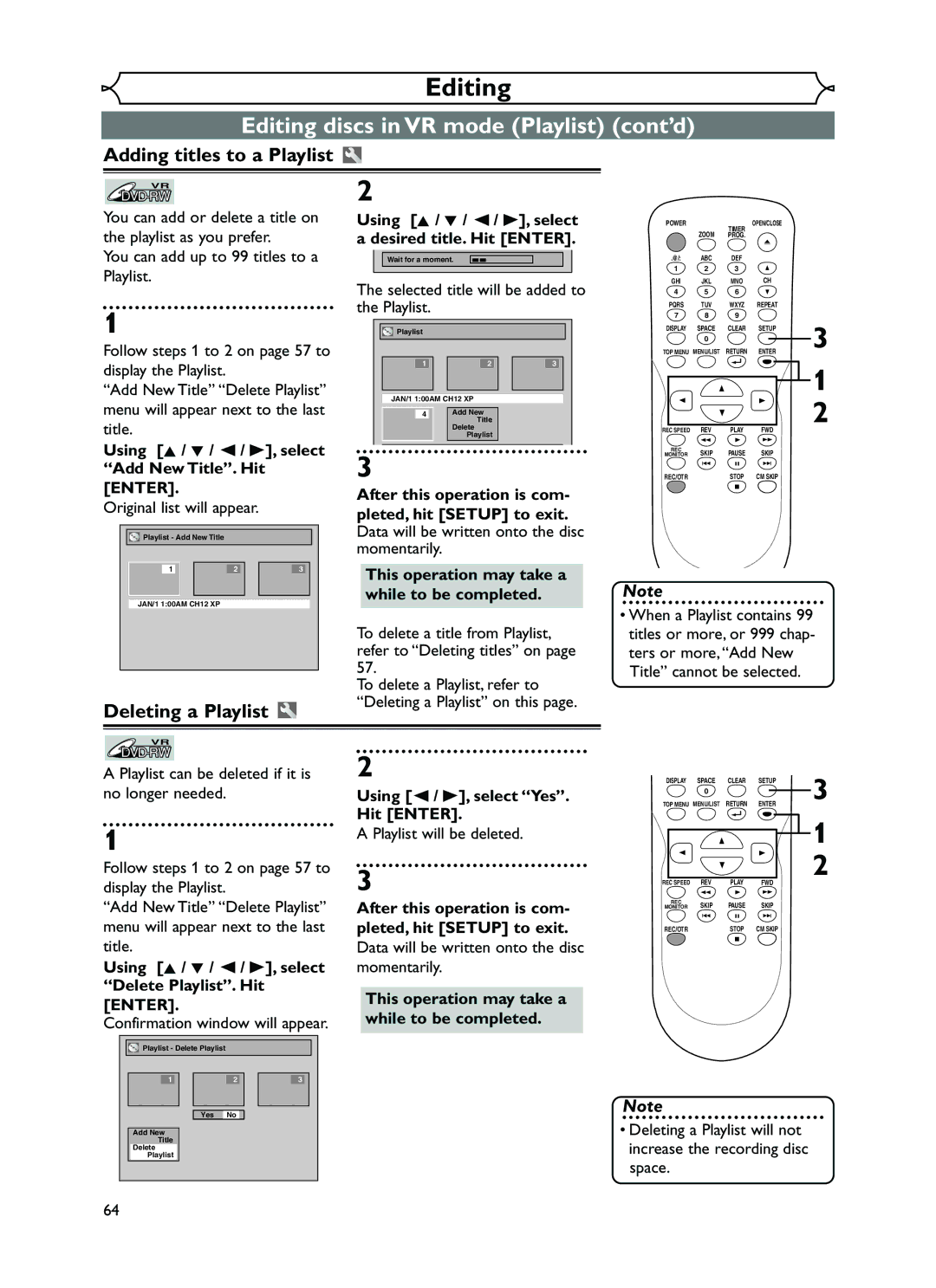 FUNAI EWR10D5 owner manual Adding titles to a Playlist, Deleting a Playlist 