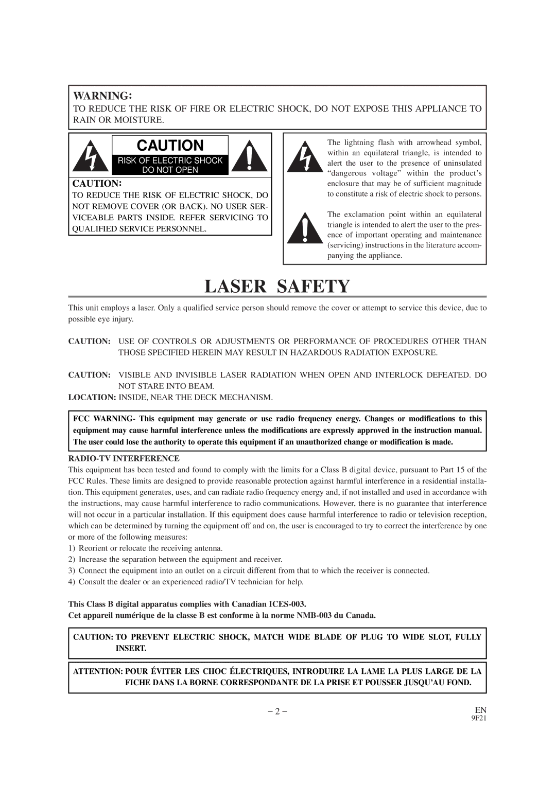 FUNAI F100DB owner manual Laser Safety 