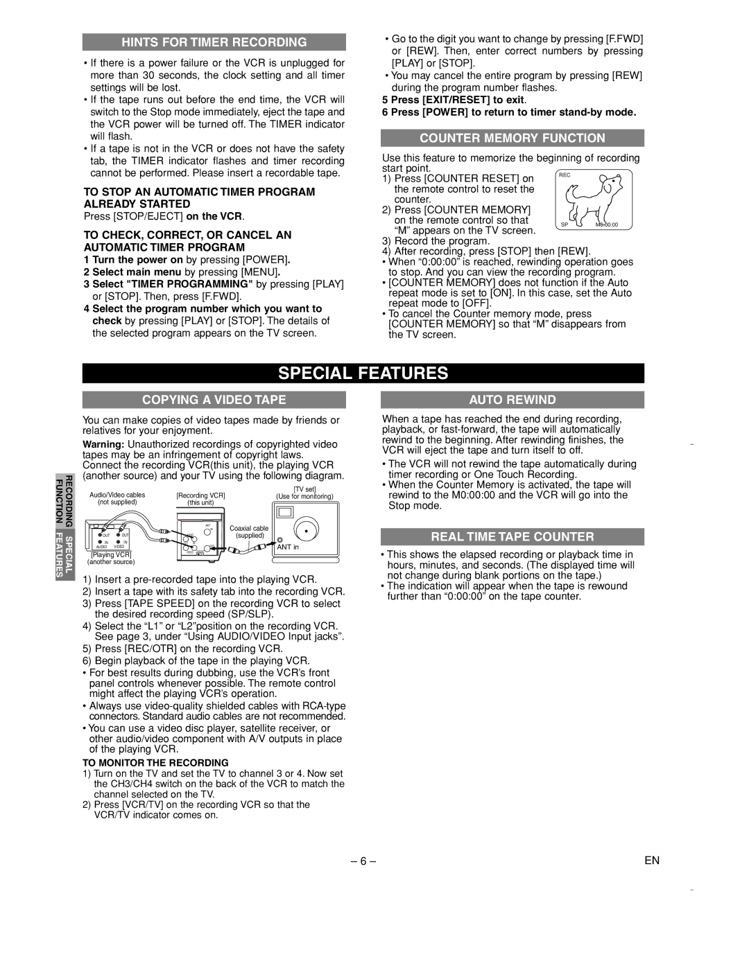 FUNAI F240LC warranty Special Features 