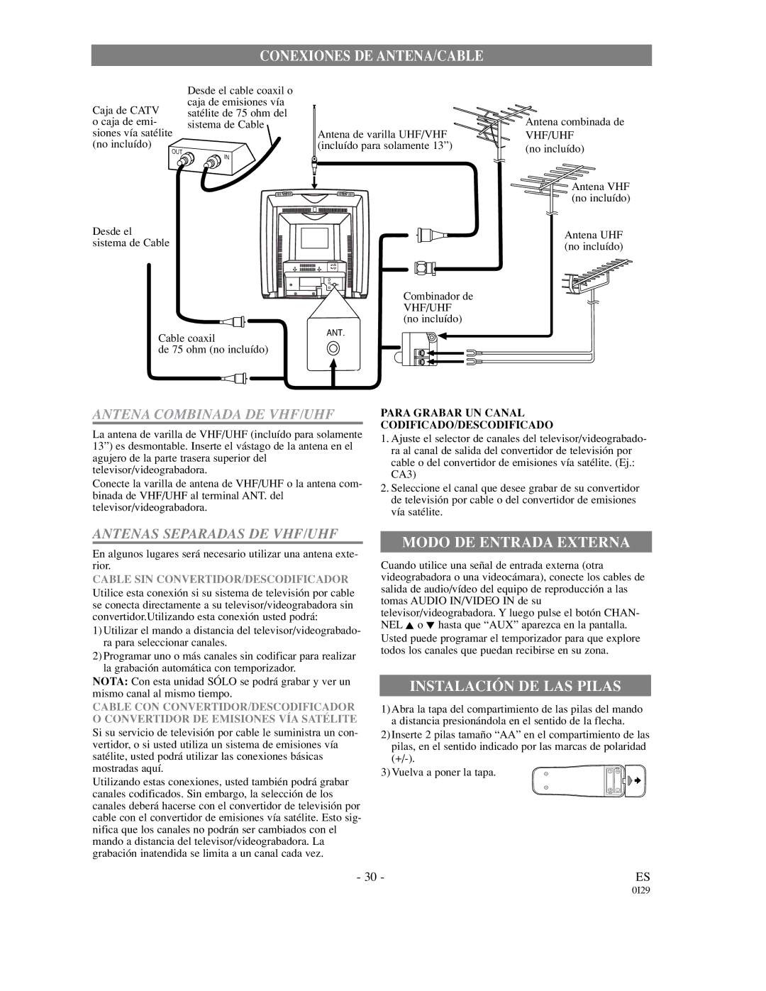 FUNAI F313CC, F319CC owner manual Conexiones DE ANTENA/CABLE 