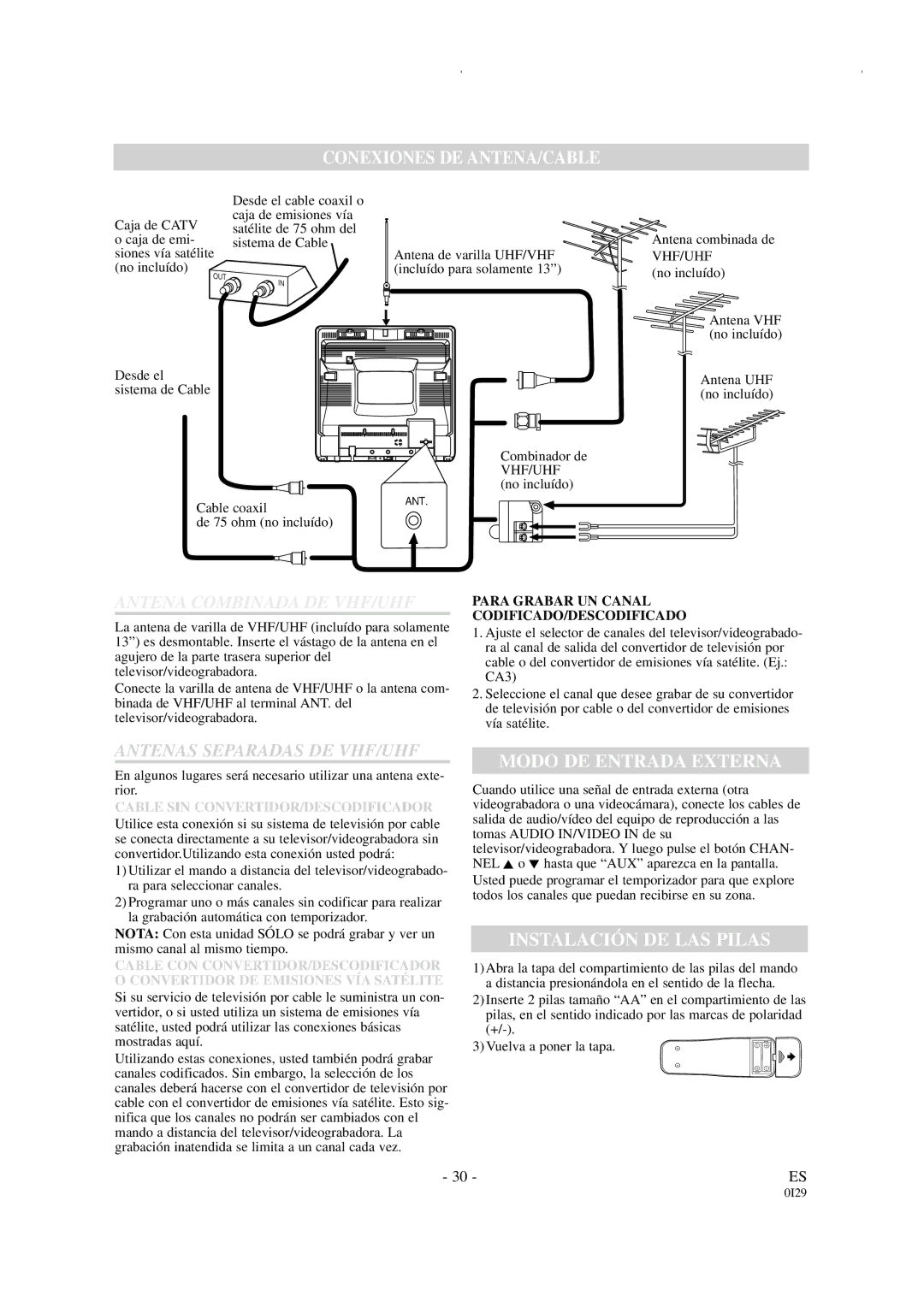 FUNAI F319CB, F313CB owner manual Conexiones DE ANTENA/CABLE 