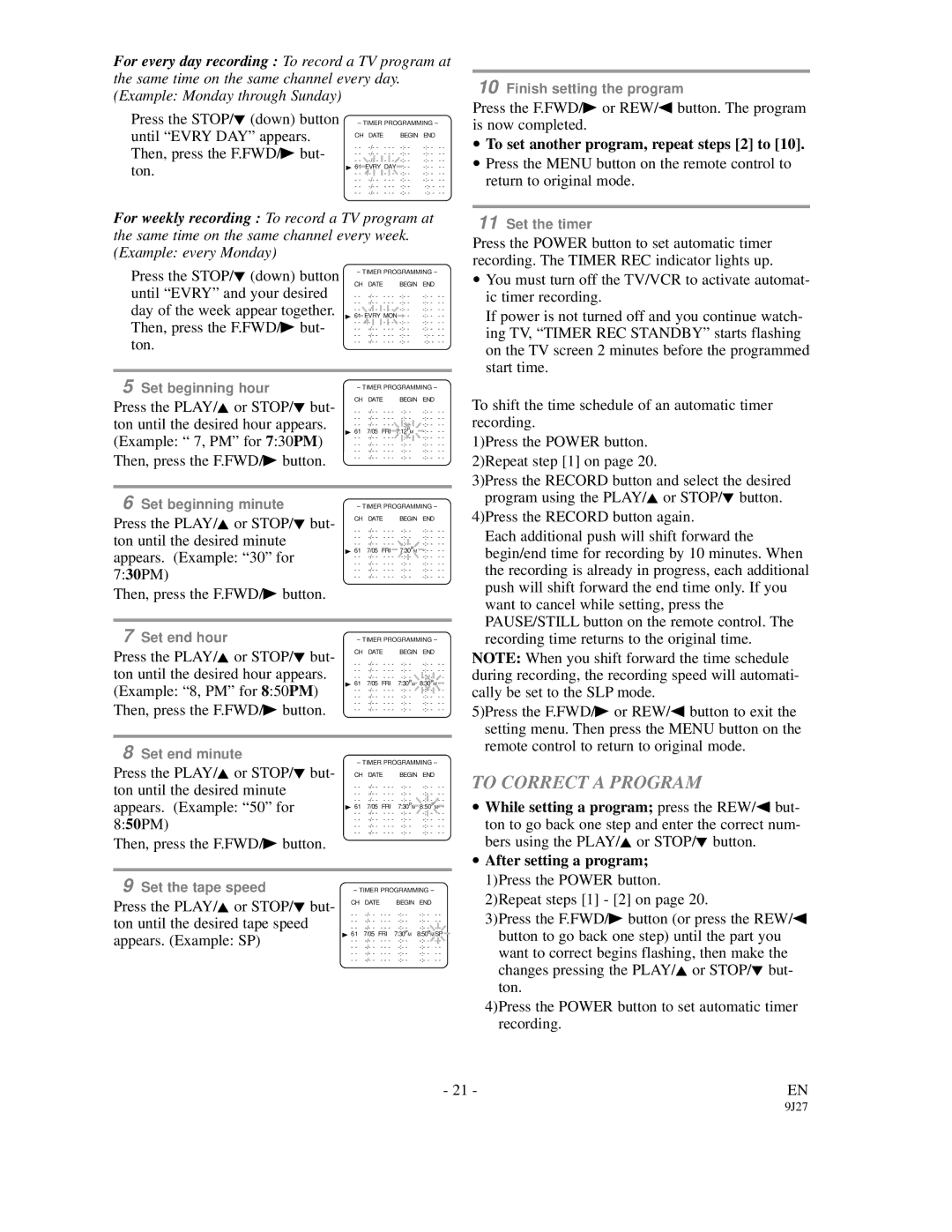 FUNAI F3809C owner manual To Correct a Program, To set another program, repeat steps 2 to 