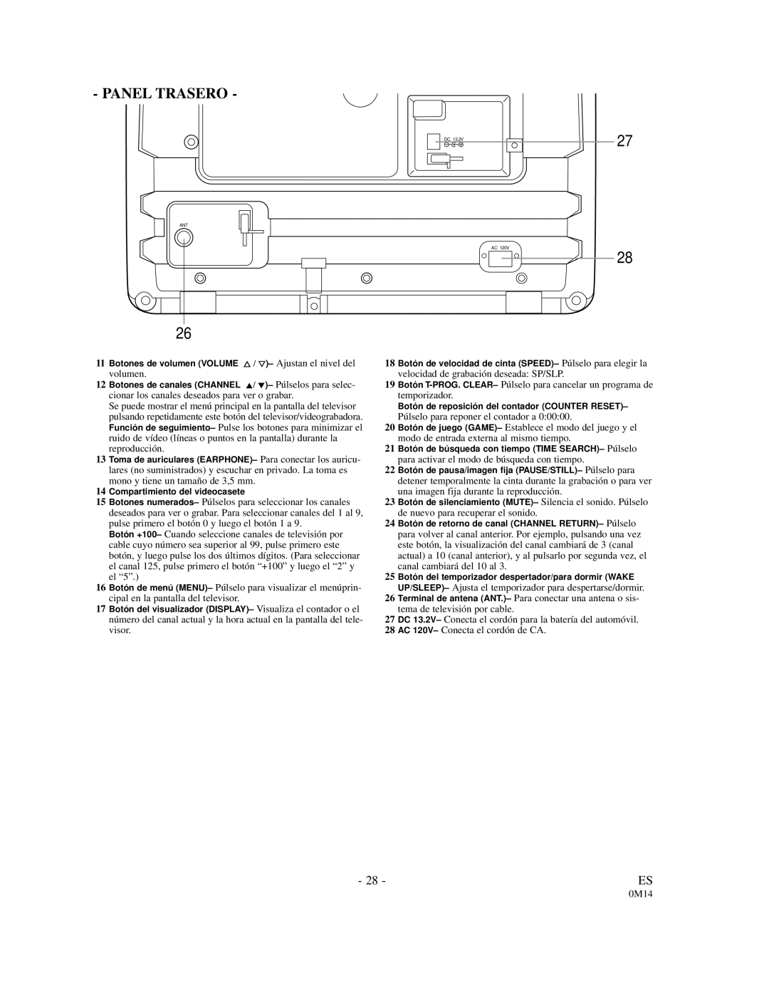 FUNAI F3809C owner manual Panel Trasero 