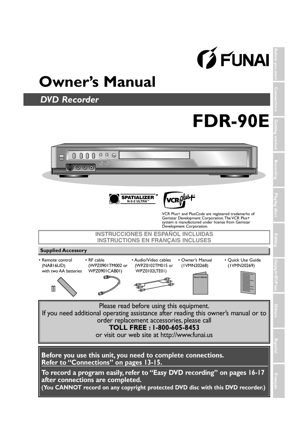 FUNAI FDR-90E owner manual Supplied Accessory 