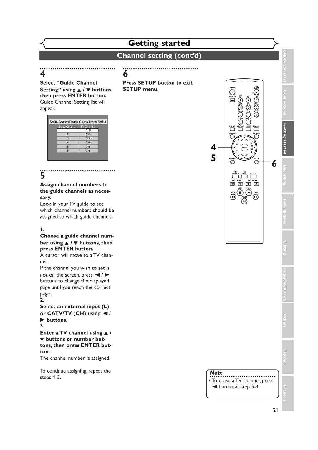 FUNAI FDR-90E Guide Channel Setting list will Appear, Assign channel numbers to the guide channels as neces- sary 