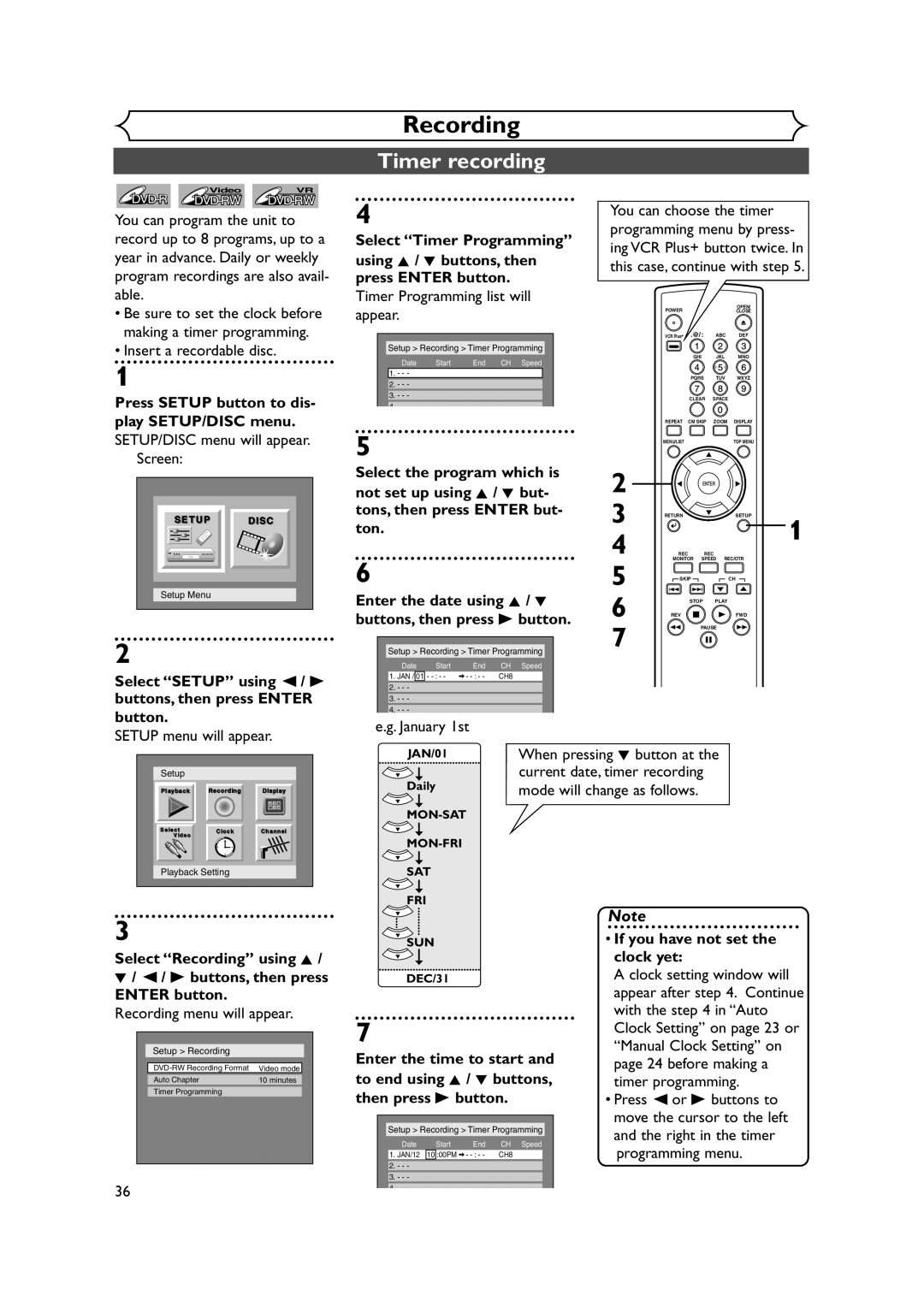 FUNAI FDR-90E owner manual Timer recording 