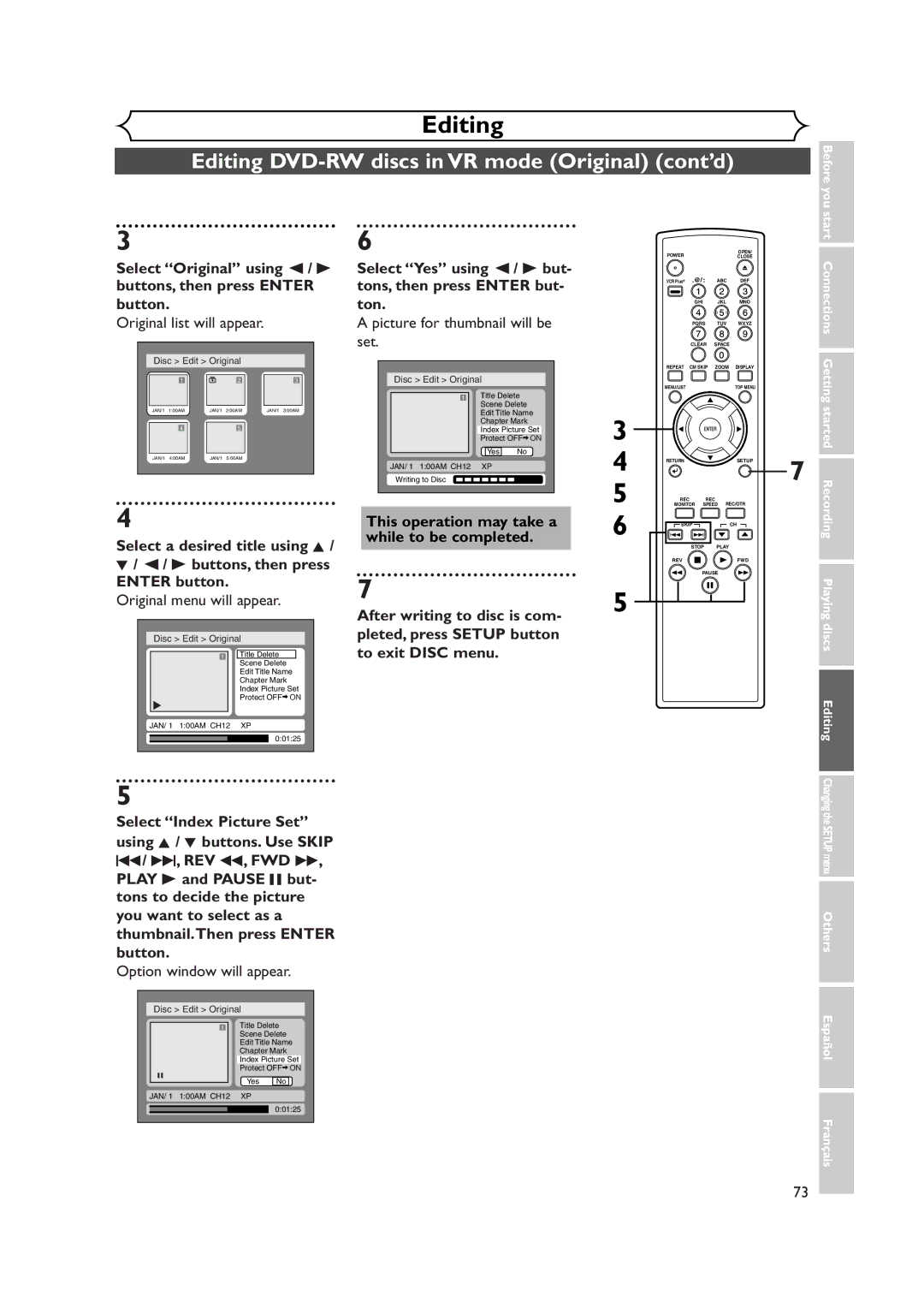 FUNAI FDR-90E owner manual Select Yes using / B but- tons, then press Enter but- ton, Picture for thumbnail will be set 