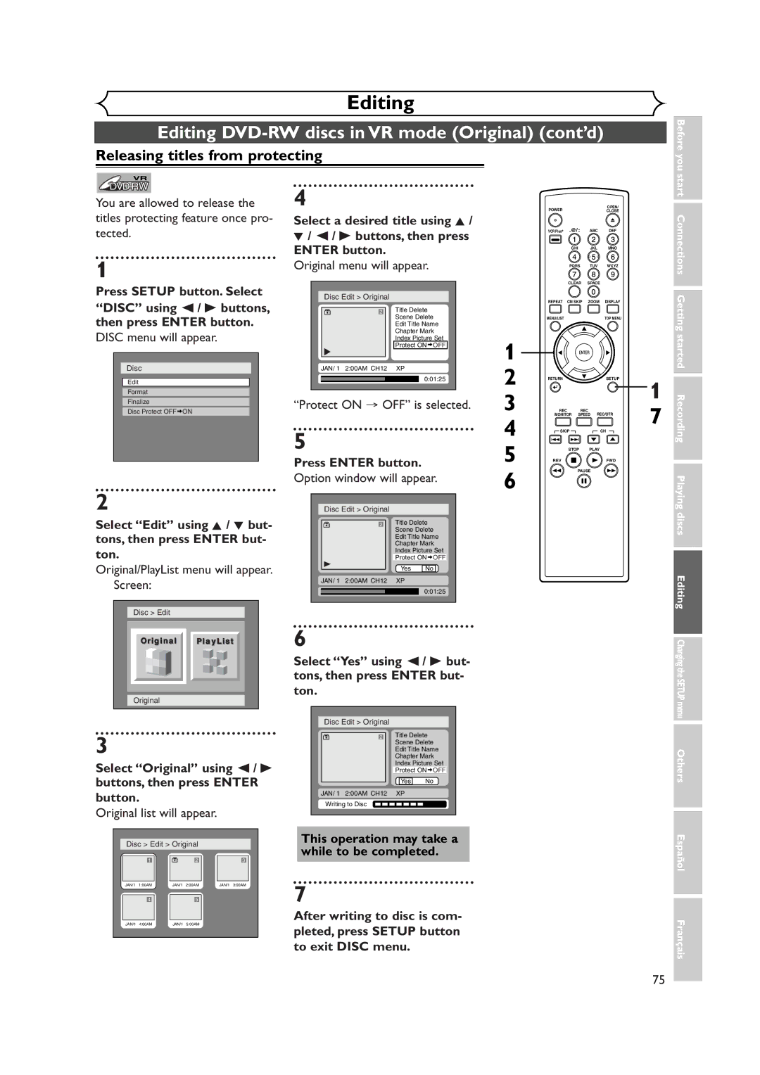 FUNAI FDR-90E owner manual Releasing titles from protecting, You are allowed to release, Tected Buttons, then press 