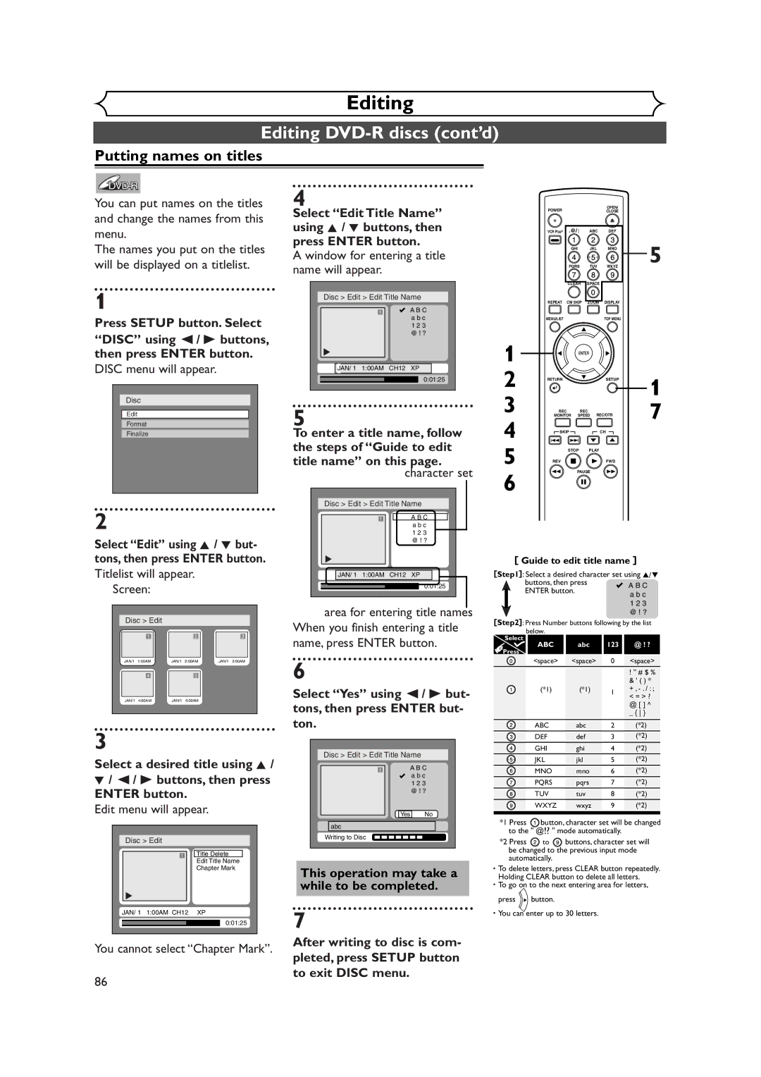 FUNAI FDR-90E owner manual Editing DVD-R discs cont’d, Select Yes using / B but- tons, then press Enter but Ton 