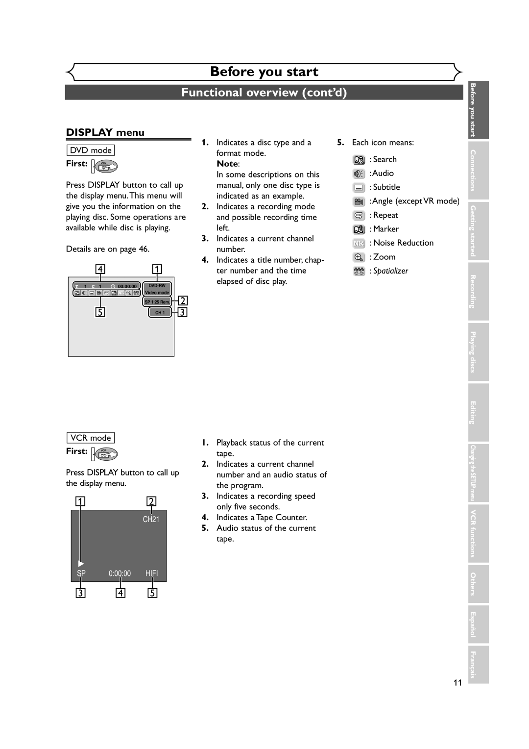 FUNAI FDRV90E owner manual Display menu, First DVD, First VCR 