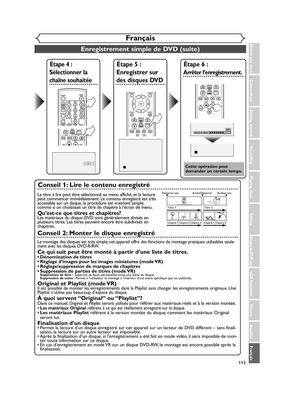 FUNAI FDRV90E owner manual Enregistrement simple de DVD suite 