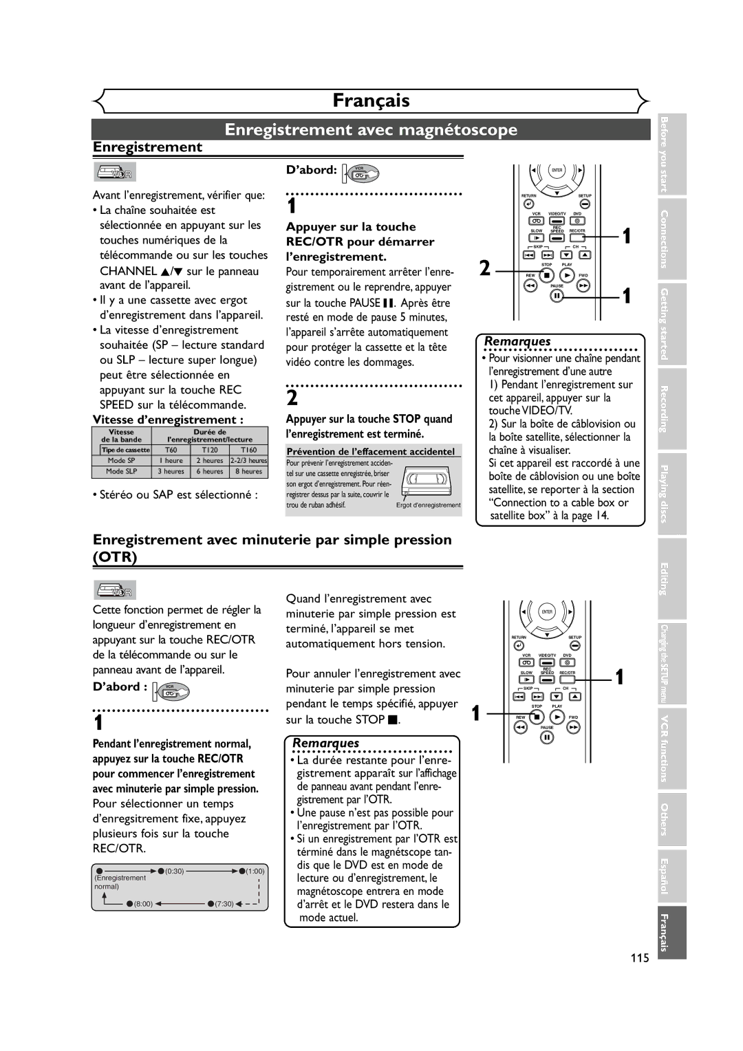 FUNAI FDRV90E owner manual Enregistrement 