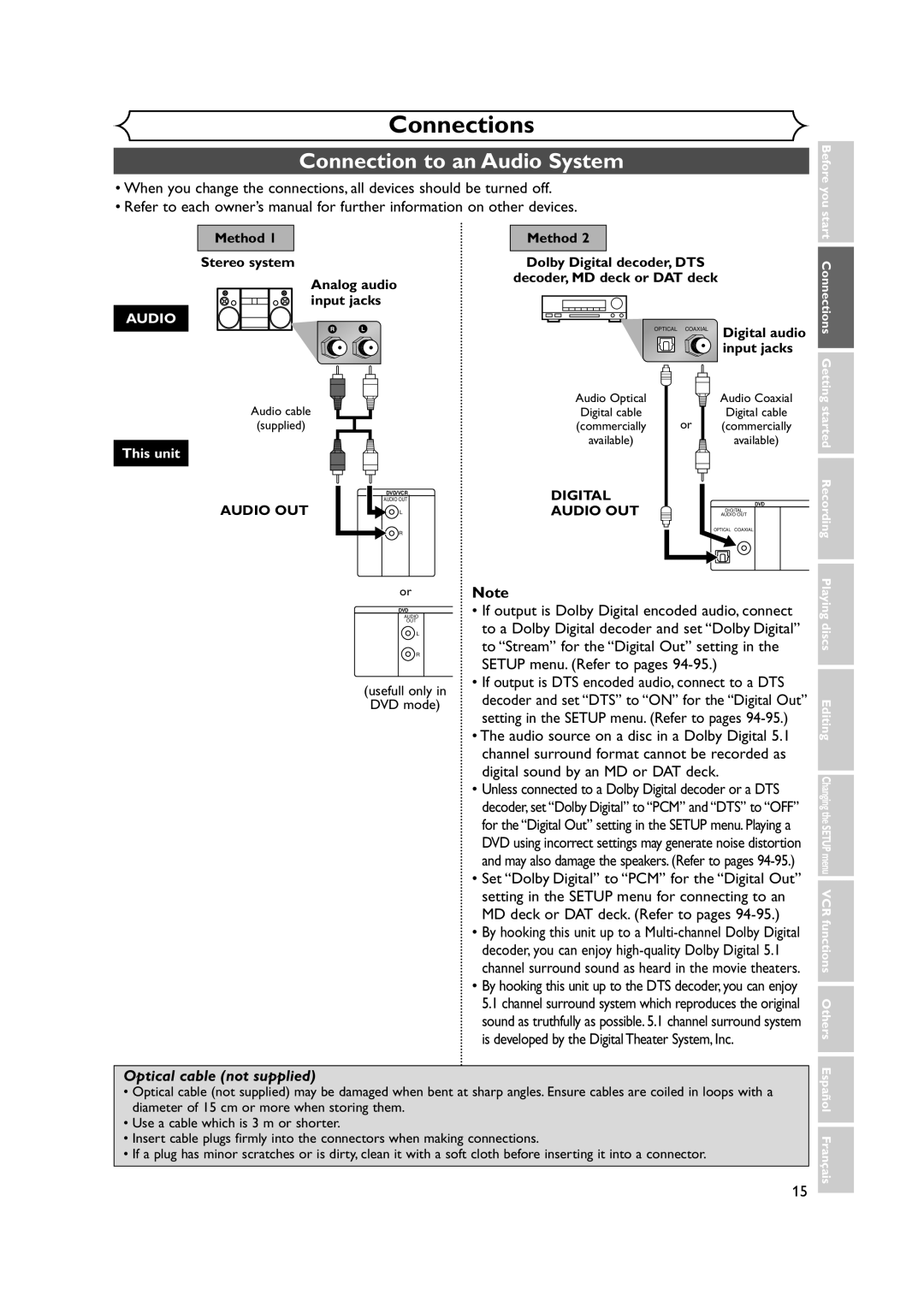 FUNAI FDRV90E owner manual Connection to an Audio System 