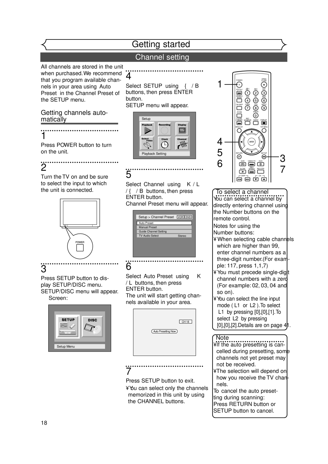 FUNAI FDRV90E owner manual Channel setting, Getting channels auto- matically 