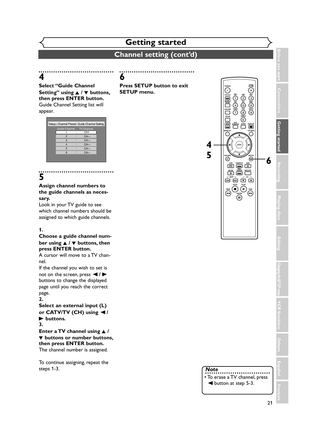 FUNAI FDRV90E Guide Channel Setting list will Appear, Assign channel numbers to the guide channels as neces- sary 