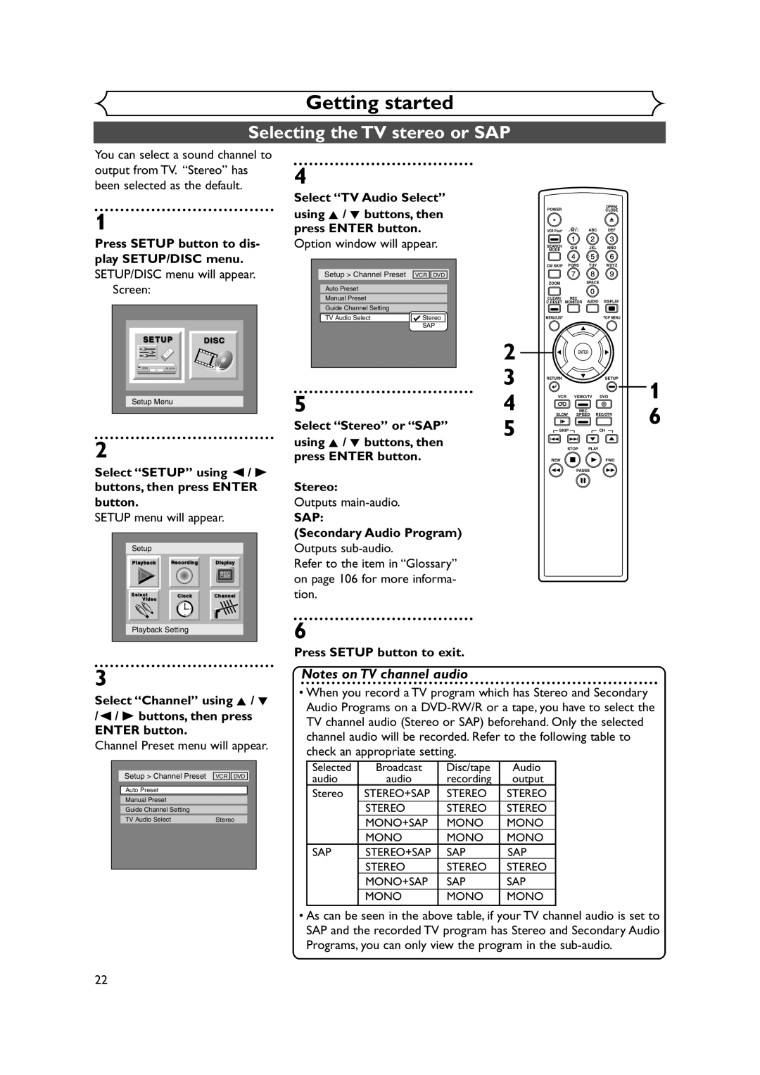 FUNAI FDRV90E Selecting the TV stereo or SAP, Option window will appear, Outputs main-audio, Secondary Audio Program 