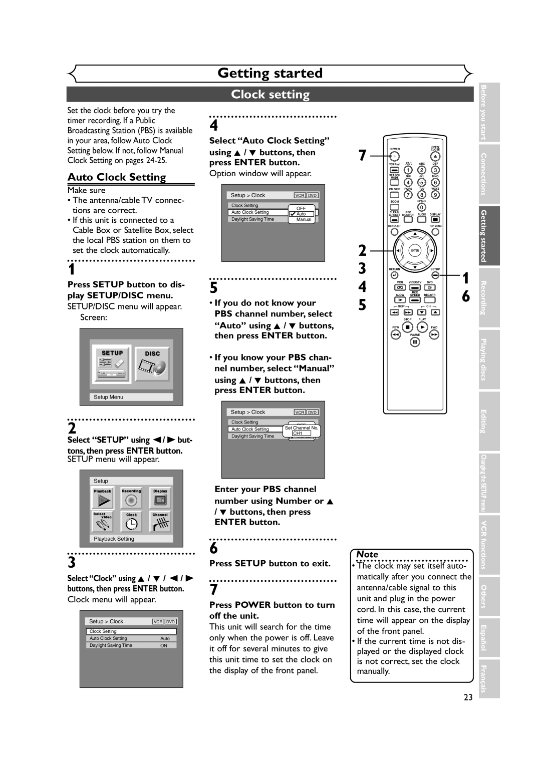 FUNAI FDRV90E owner manual Clock setting, Auto Clock Setting 