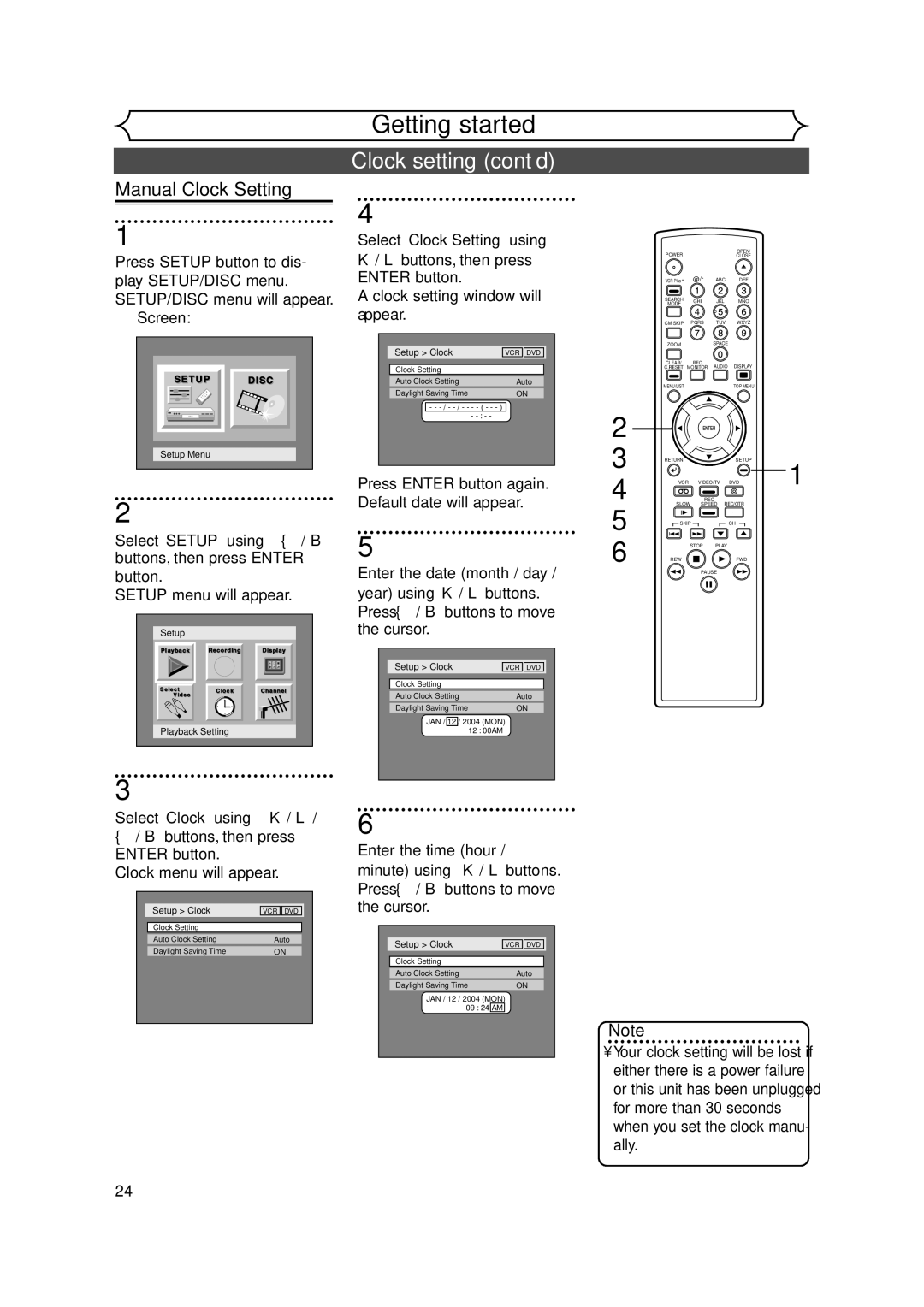 FUNAI FDRV90E owner manual Clock setting cont’d, Manual Clock Setting 