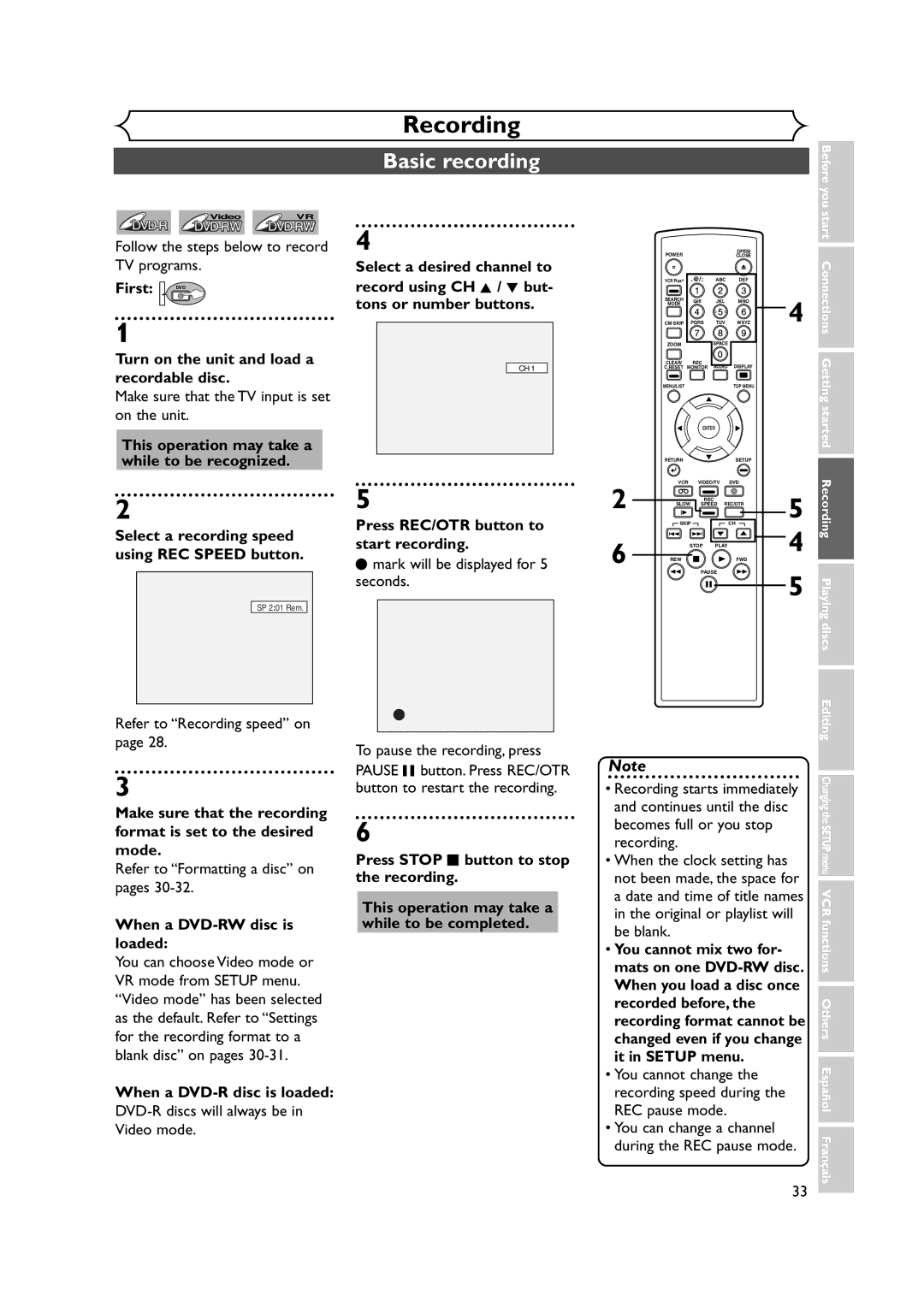 FUNAI FDRV90E owner manual Basic recording 