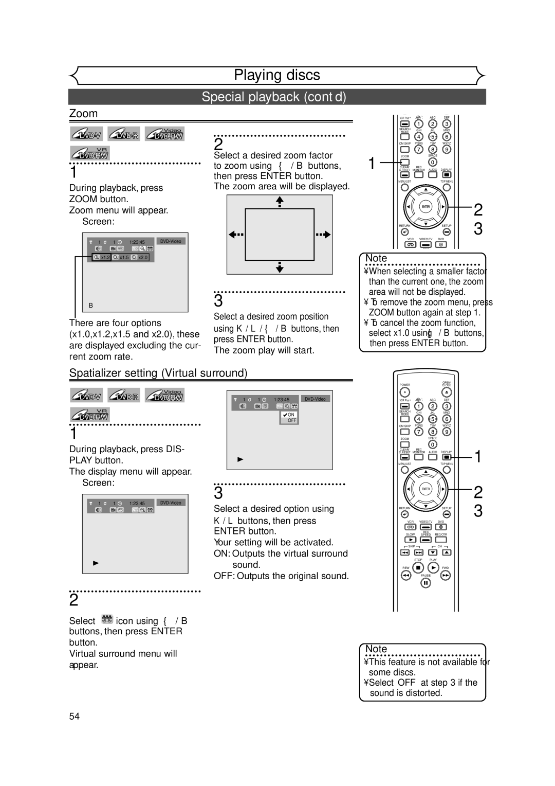 FUNAI FDRV90E owner manual Spatializer setting Virtual surround, During playback, press Zoom button 