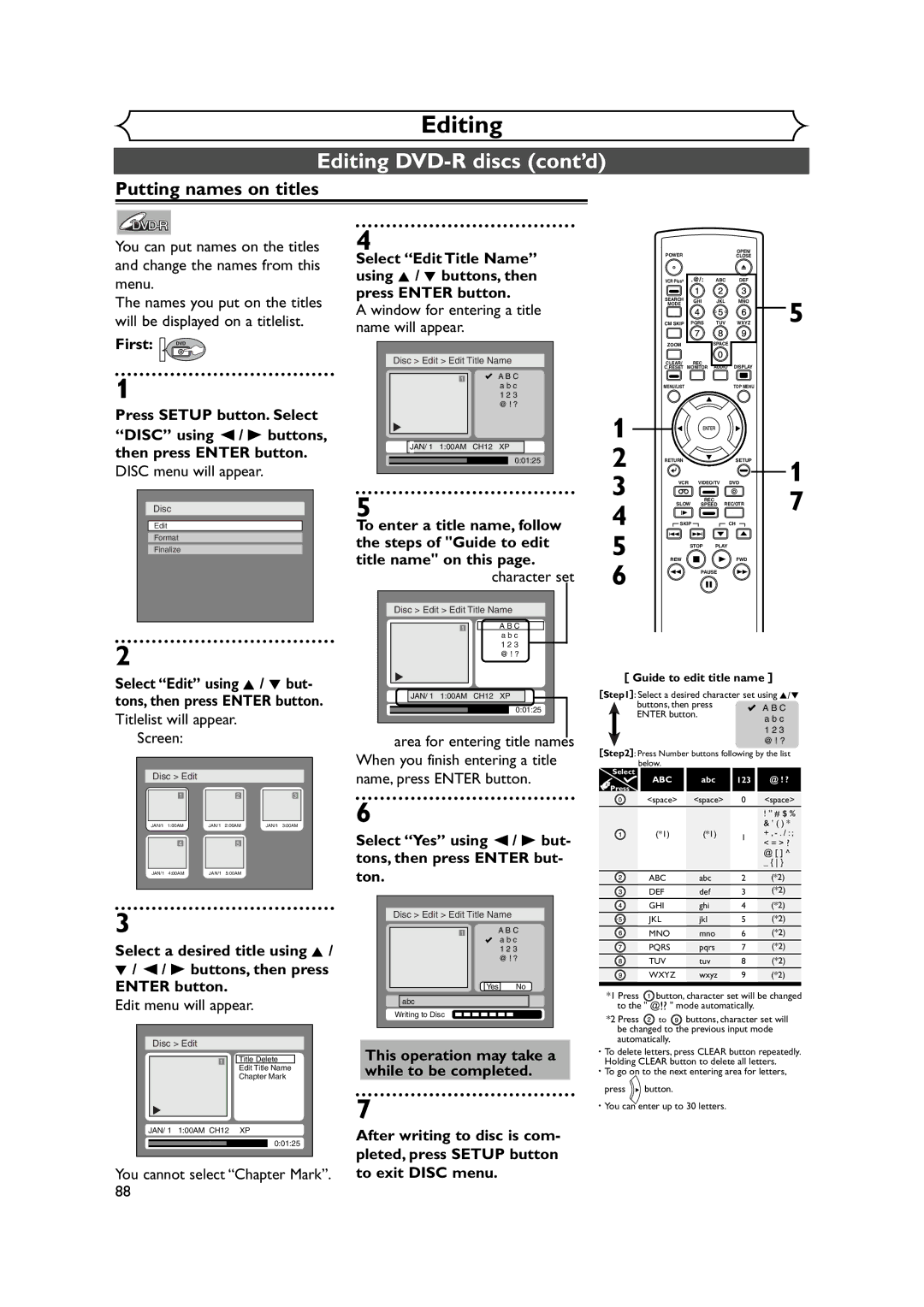 FUNAI FDRV90E owner manual Editing DVD-R discs cont’d, Select Yes using / B but- tons, then press Enter but Ton 