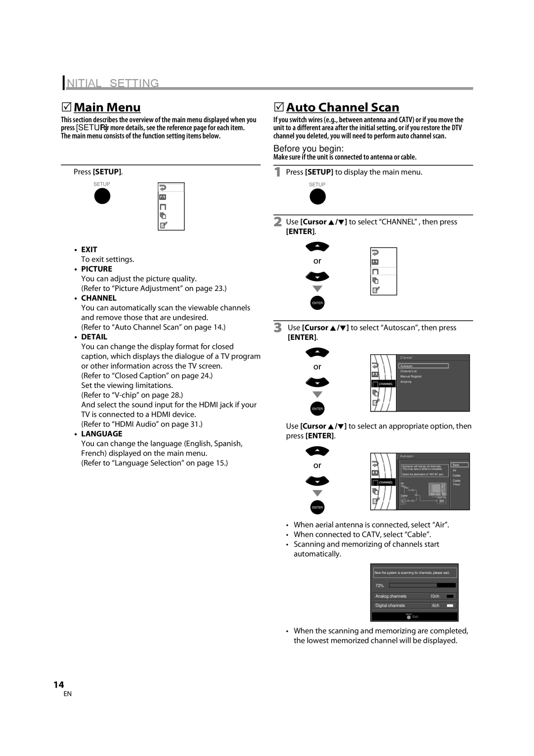 FUNAI FLX3220F A owner manual 5Main Menu, 5Auto Channel Scan 