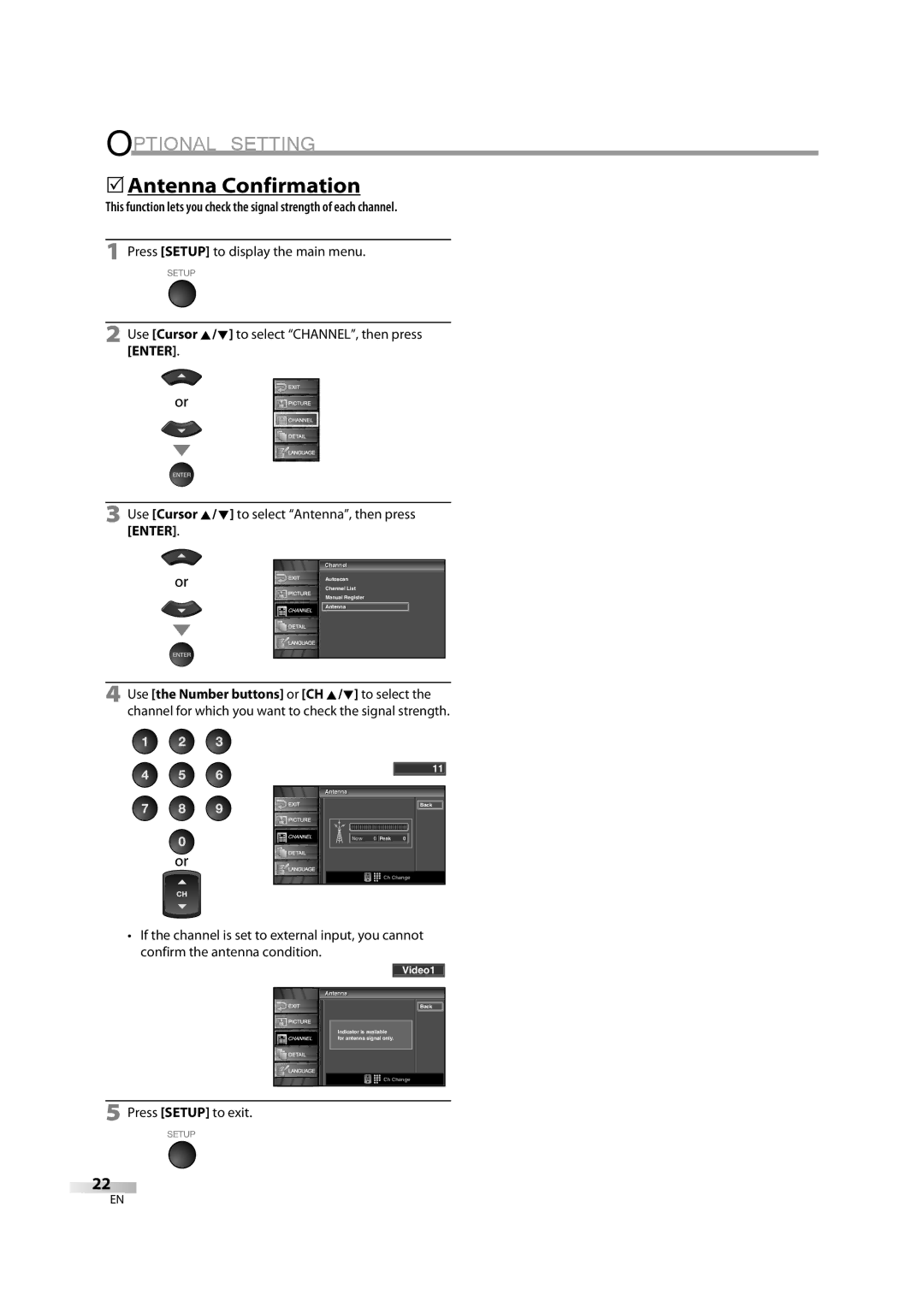 FUNAI FLX3220F A owner manual 5Antenna Confirmation 