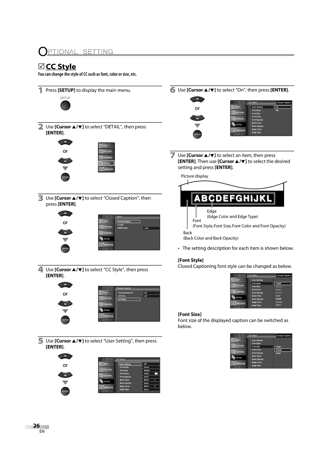 FUNAI FLX3220F A owner manual 5CC Style, Font Style, Font Size 