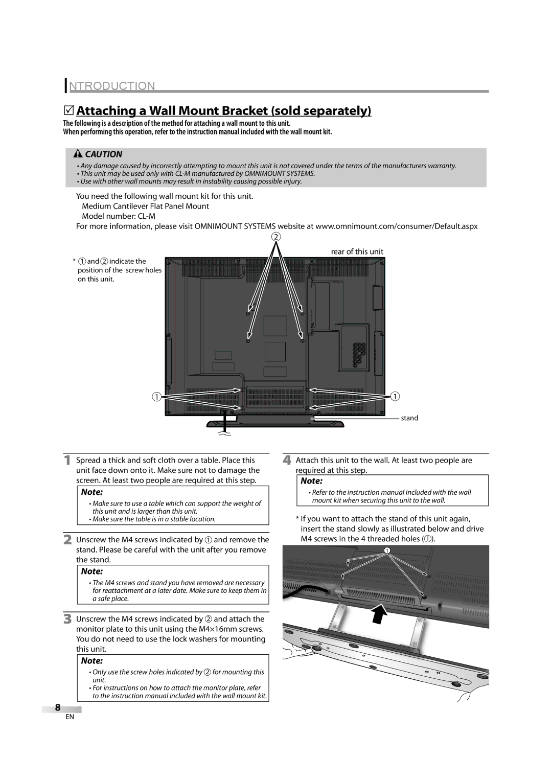 FUNAI FLX3220F A owner manual 5Attaching a Wall Mount Bracket sold separately, Rear of this unit 