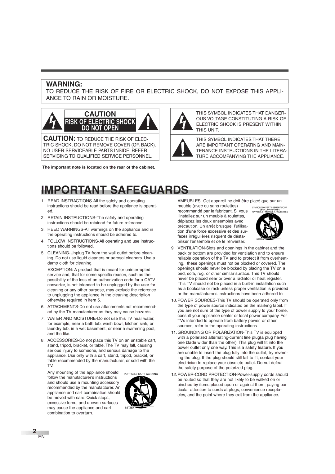 FUNAI IWF2706 owner manual Important Safeguards 