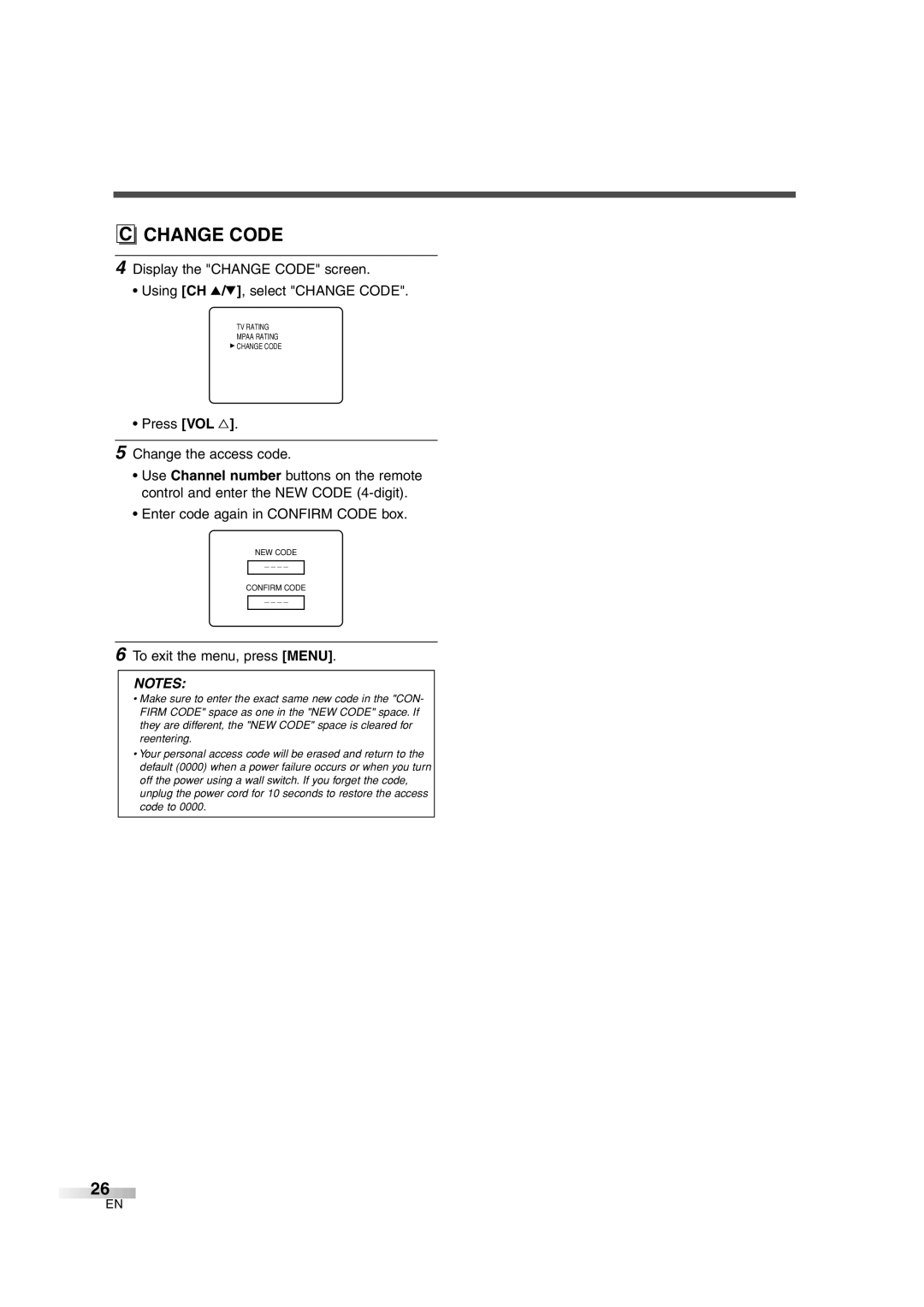 FUNAI IWF2706 owner manual Change Code 