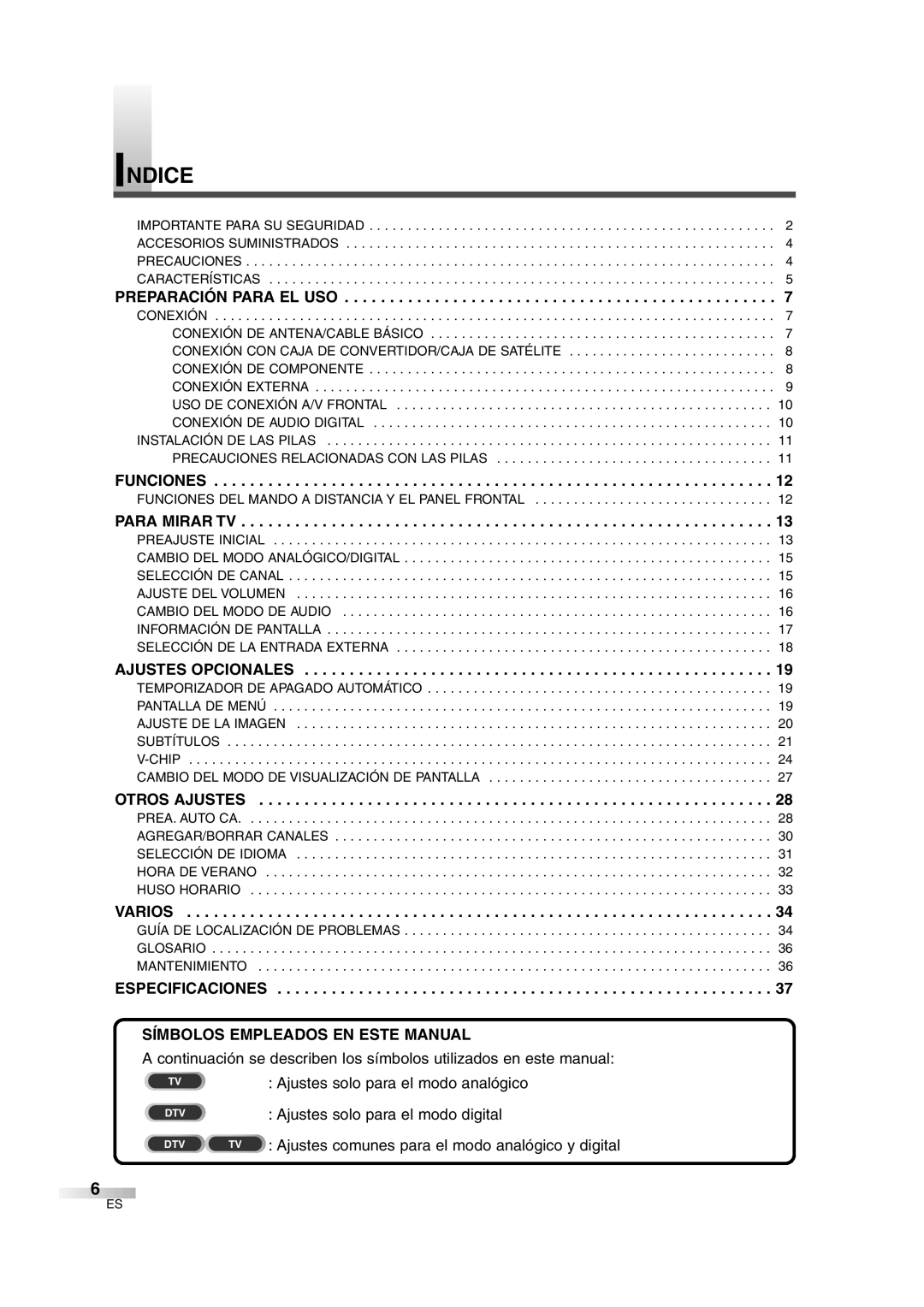 FUNAI IWF2706 owner manual Indice, Símbolos Empleados EN Este Manual 