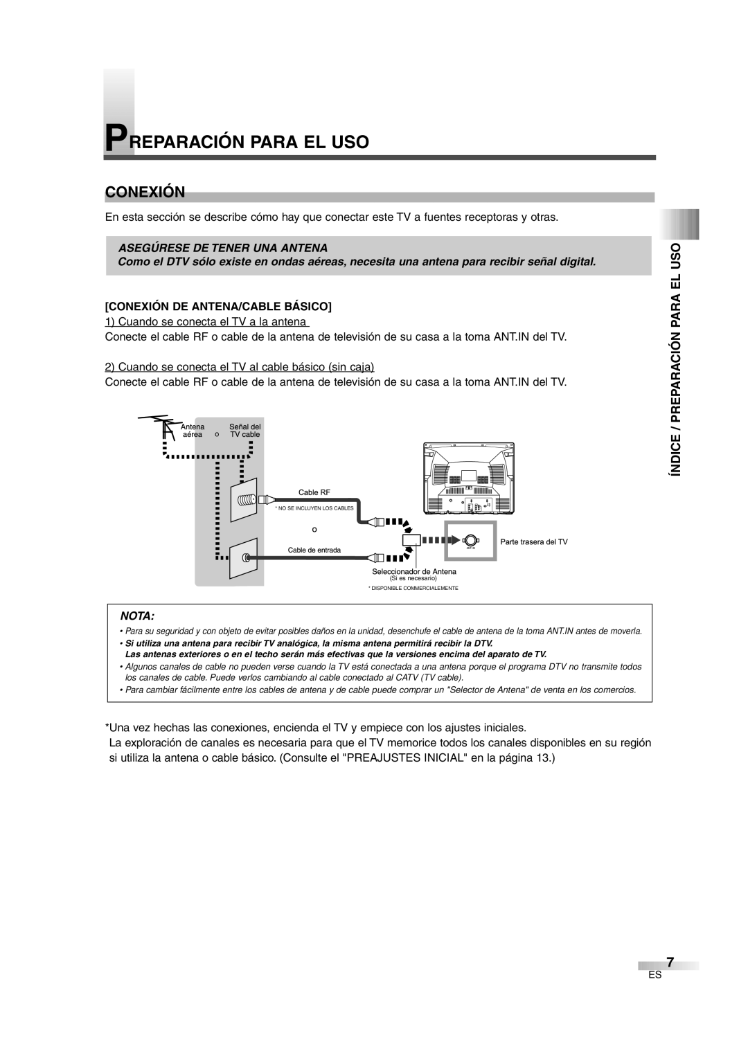 FUNAI IWF2706 owner manual Índice / Preparación Para EL USO, Conexión DE ANTENA/CABLE Básico 