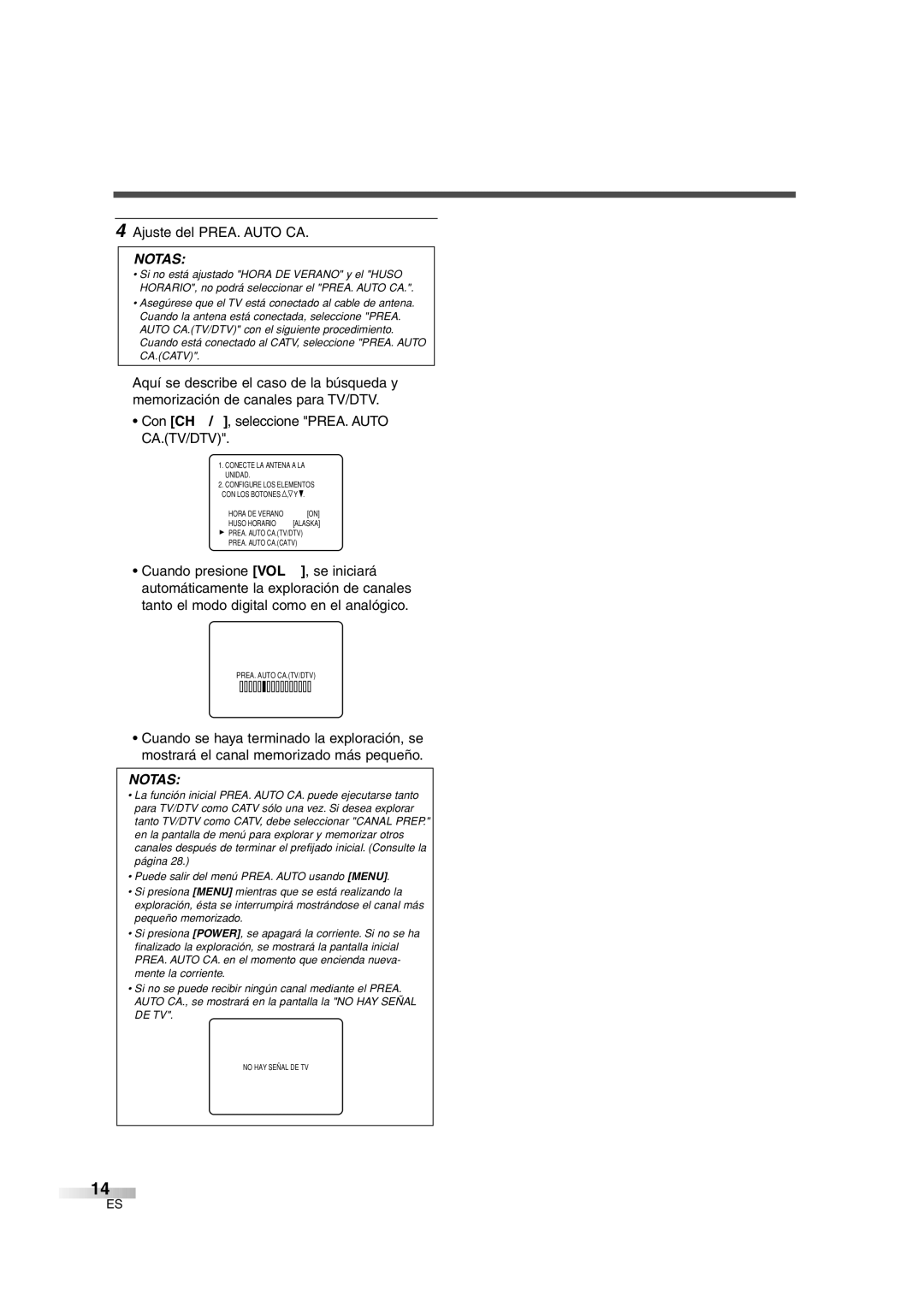 FUNAI IWF2706 owner manual Ajuste del PREA. Auto CA, Notas 